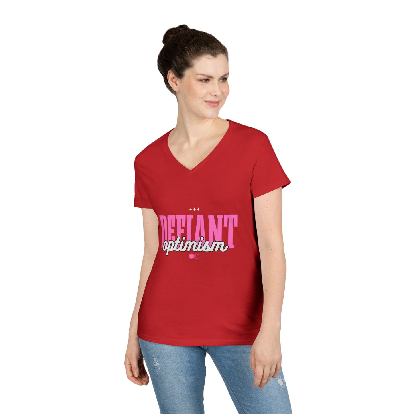 Defiant Optimism V-Neck Womens 100% Cotton Tee