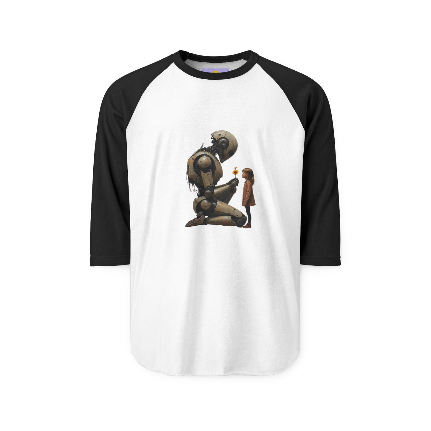 Robot and girl Vintage Robot Art Raglan Shirt, Unisex Tee, Gift for Tech Lovers, Casual Wear, Retro Style, Unique Graphic T-Shirt