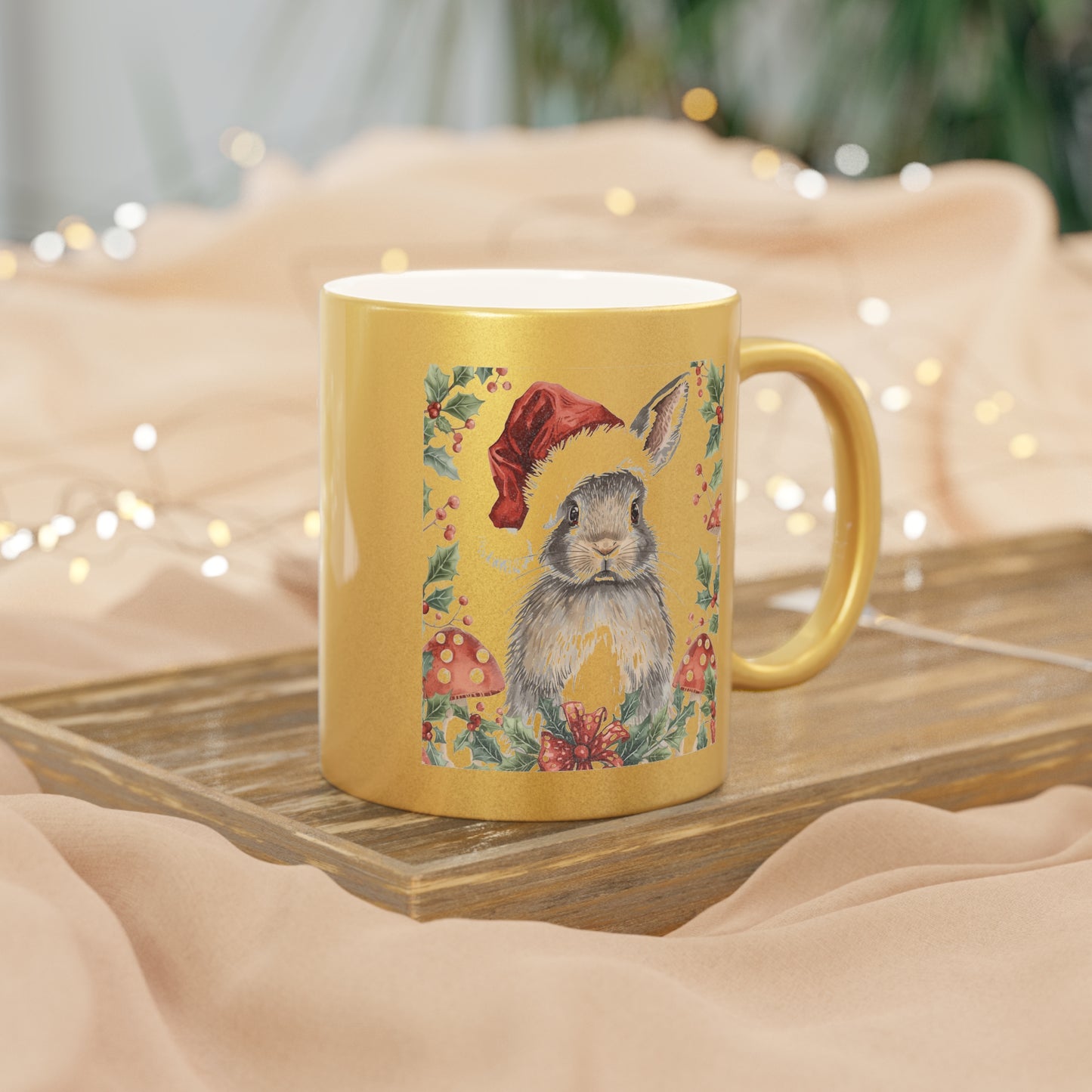 Festive Bunny Metallic Mug | Holiday Gift, Christmas Coffee Cup, Cute Bunny Decor, Seasonal Drinkware, Unique Gift Idea