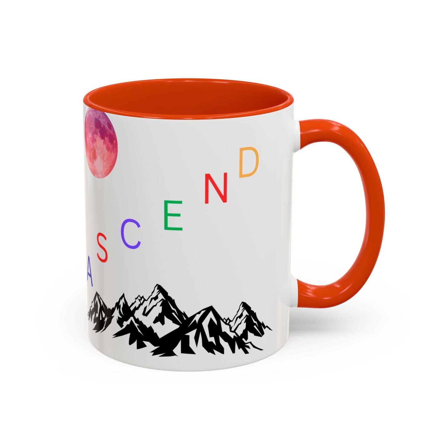 Ascend Mountain Mug — Colorful Rainbow Lettering with Pink Moon (11oz/15oz)