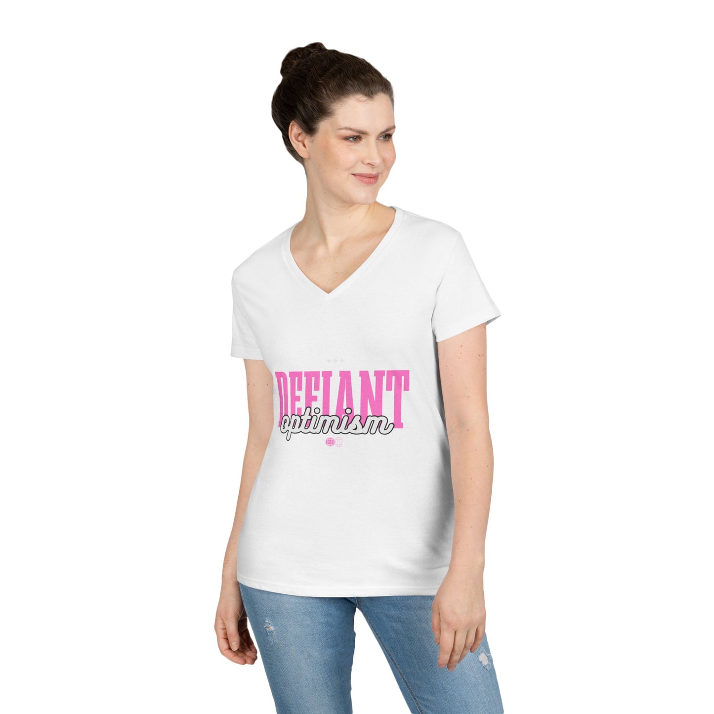 Defiant Optimism V-Neck Womens 100% Cotton Tee