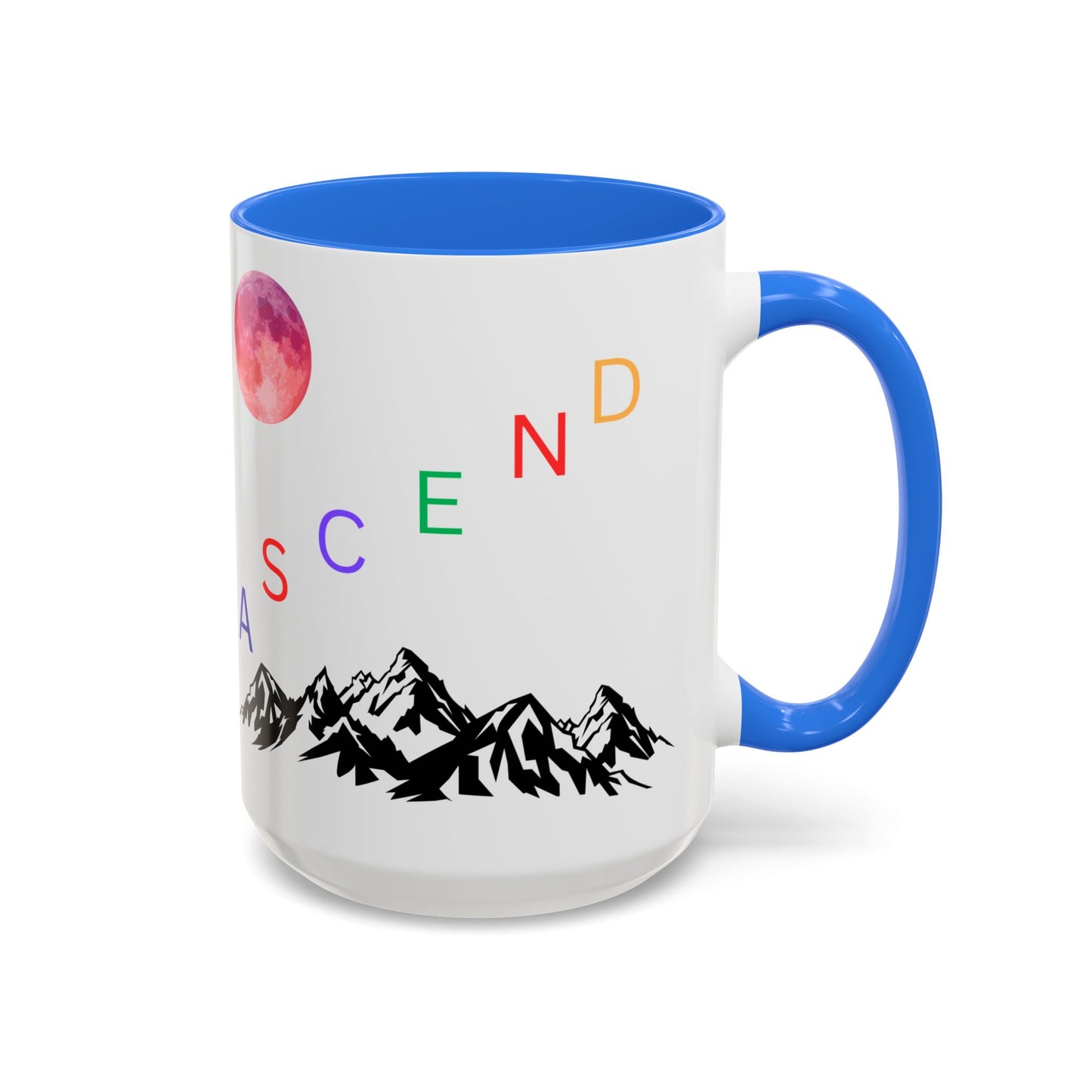 Ascend Mountain Mug — Colorful Rainbow Lettering with Pink Moon (11oz/15oz)