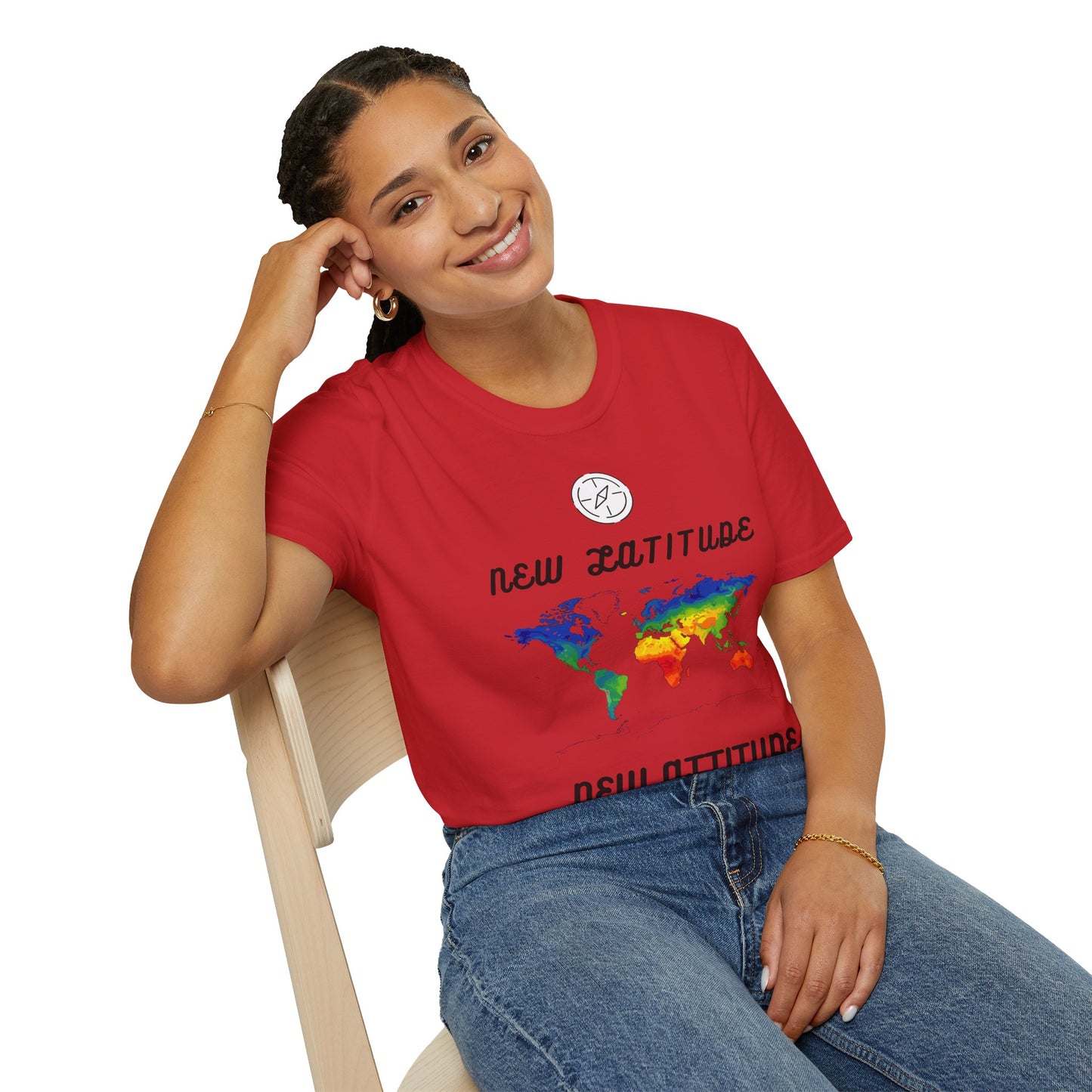 New Latitude New Attitude Map T-Shirt, Colorful World Map Travel Tee, 100%Cotton