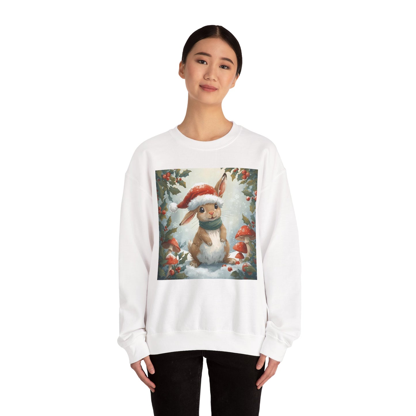 Festive Bunny Crewneck Sweatshirt - Cute Holiday Gift, Winter Fashion, Cozy Sweatshirt, Animal Lover Gift, Christmas Apparel