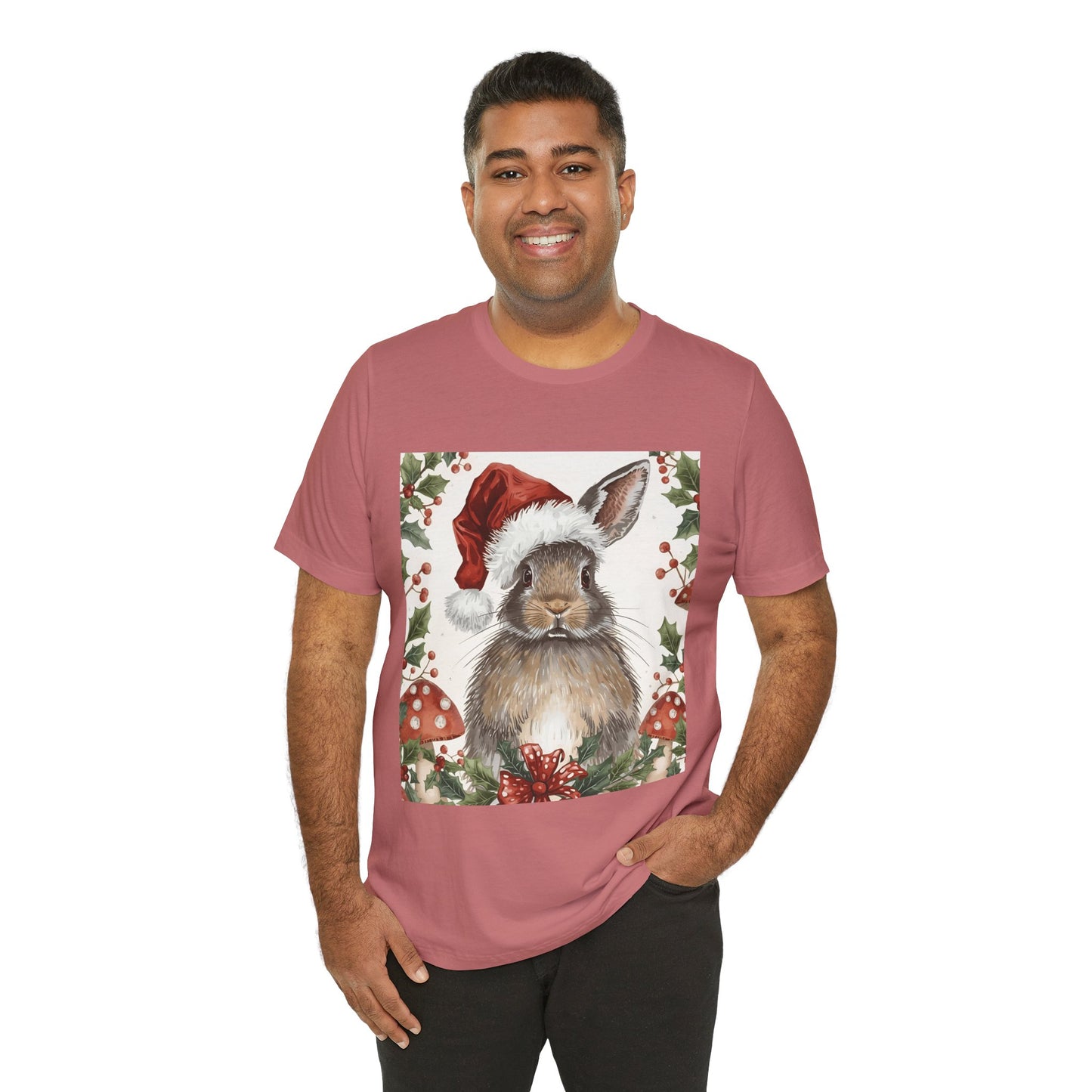 Christmas Bunny T-Shirt, Holiday Tee, Rabbit Shirt, Winter Apparel, Cute Christmas Gift, Seasonal Fashion
