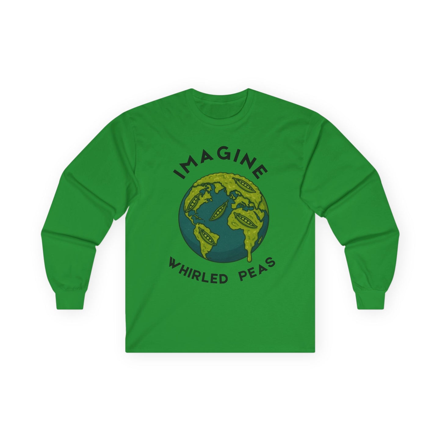 Imagine Whirled Peas Long Sleeve Tee, Earth Day Shirt, Unisex Cotton Top, Eco-Friendly Gift, Casual Wear