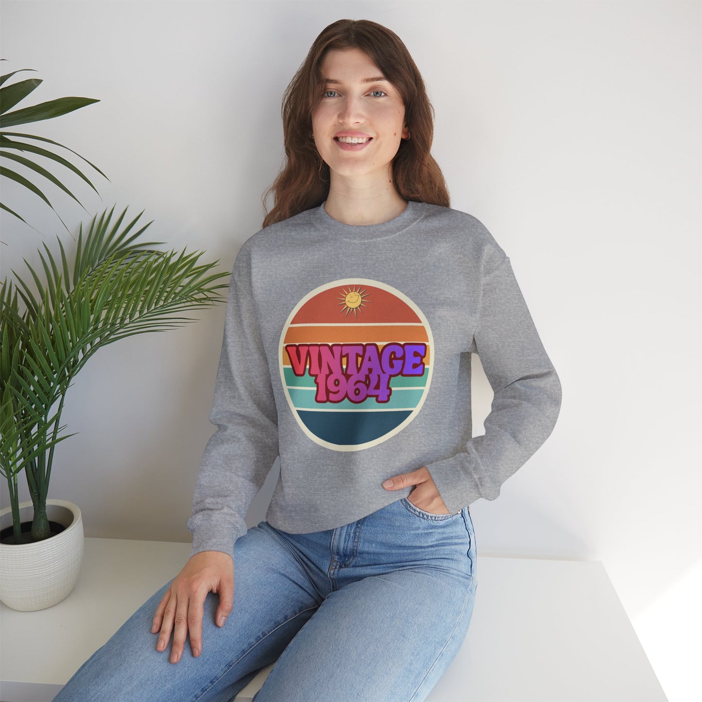 Vintage 1964 Crewneck Sweatshirt — Retro Sunset Graphic Pullover