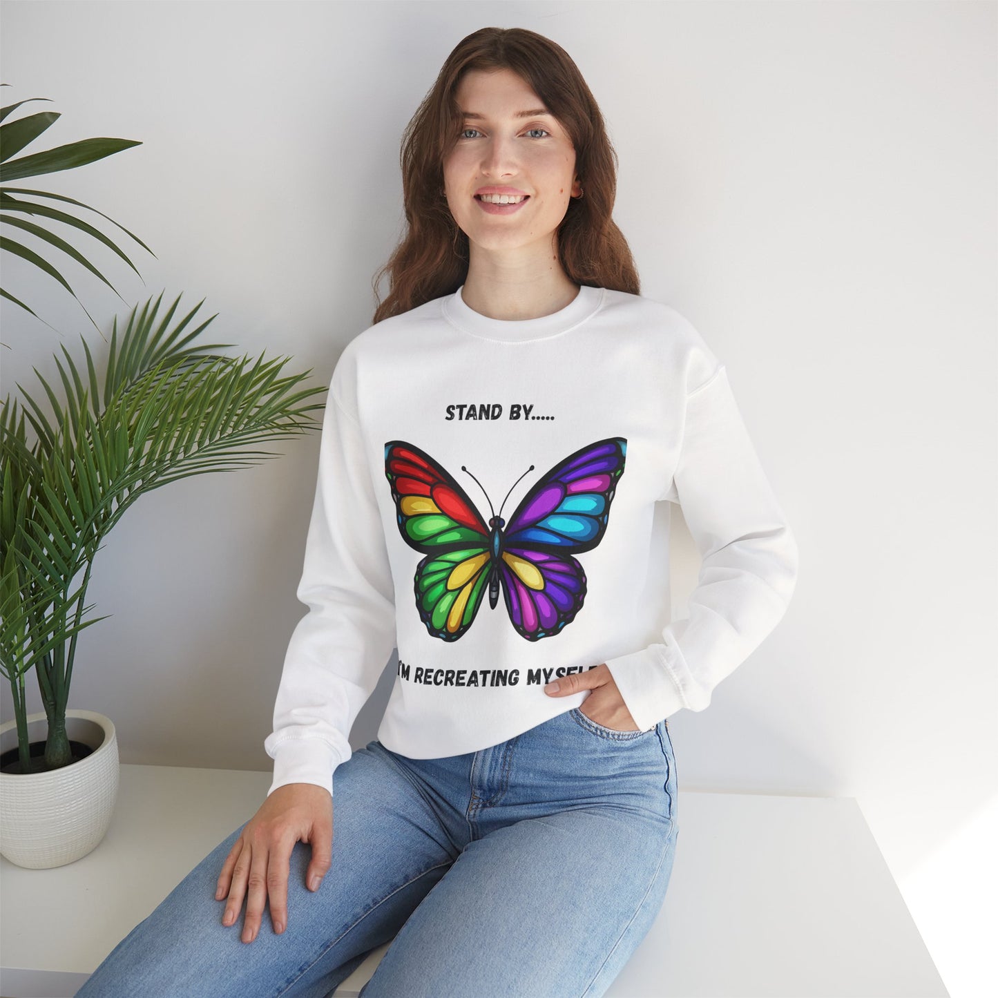 Colorful Butterfly Inspirational Crewneck Sweatshirt, Relaxed Fit, Perfect for Personal Growth Gifts, Self-Discovery, Cozy Apparel