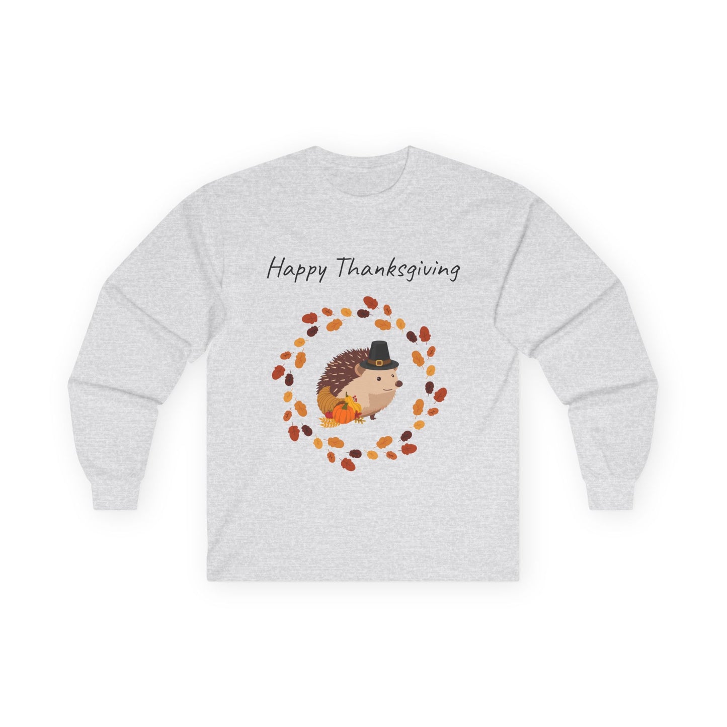 Thanksgiving Hedgehog Long Sleeve Tee, Cute Fall Tee, Thanksgiving Shirt, Unisex Holiday Apparel, Autumn Fashion