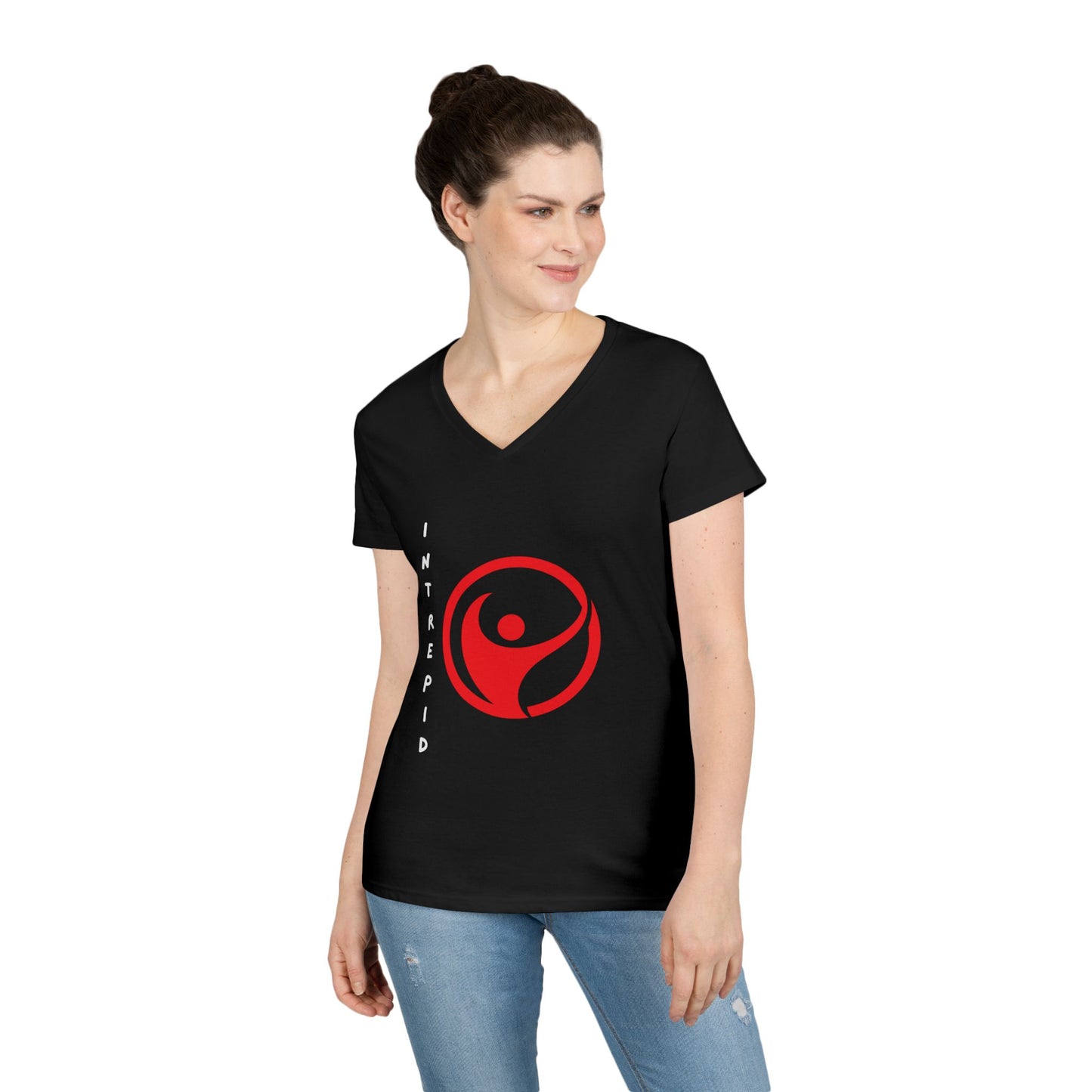 Intrepid Red Figure V-Neck, 100% Cotton Womens Tee