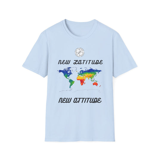 New Latitude New Attitude Map T-Shirt, Colorful World Map Travel Tee, 100%Cotton