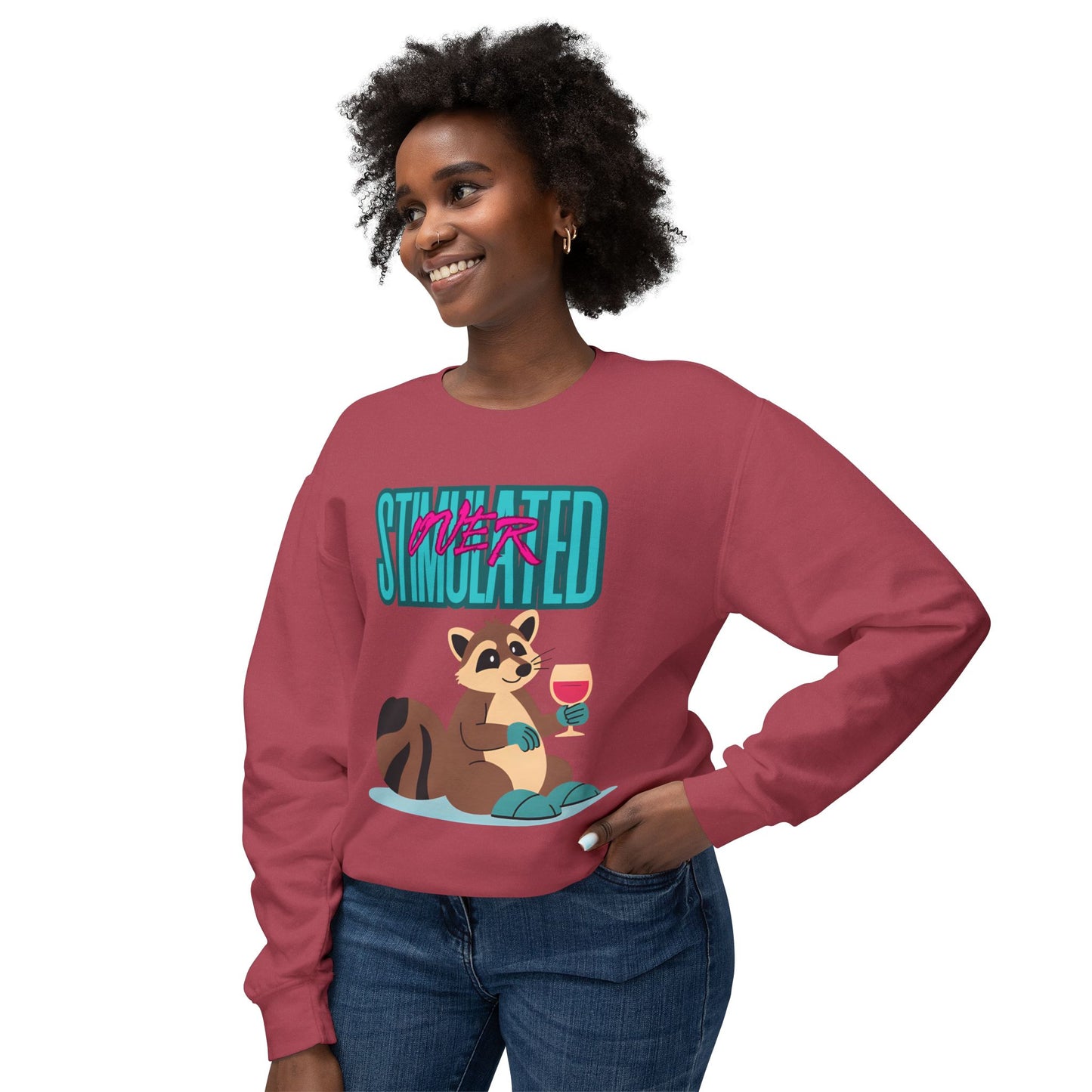 Raccoon 'Overstimulated' Crewneck Unisex Sweatshirt
