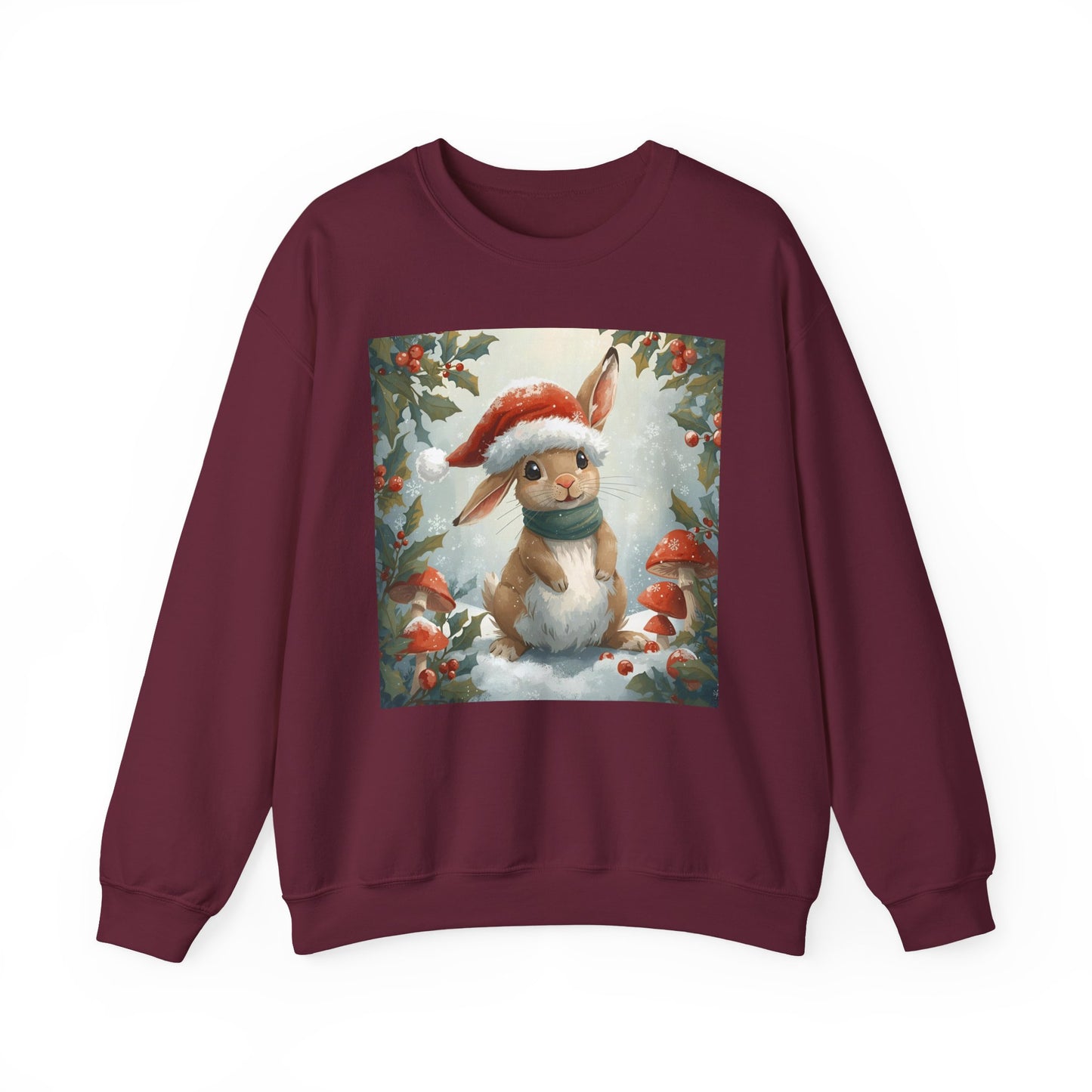 Festive Bunny Crewneck Sweatshirt - Cute Holiday Gift, Winter Fashion, Cozy Sweatshirt, Animal Lover Gift, Christmas Apparel