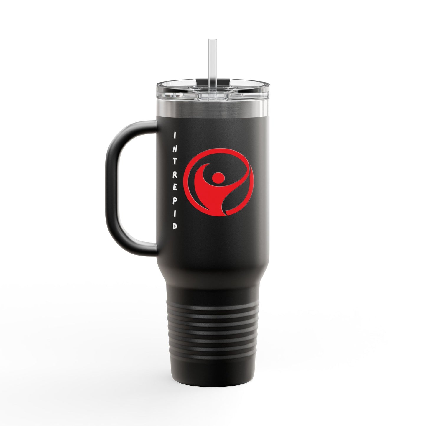 Intrepid 40oz Insulated Travel Mug — White Motivational Logo Tumbler (Keeps Drinks Hot & Cold)