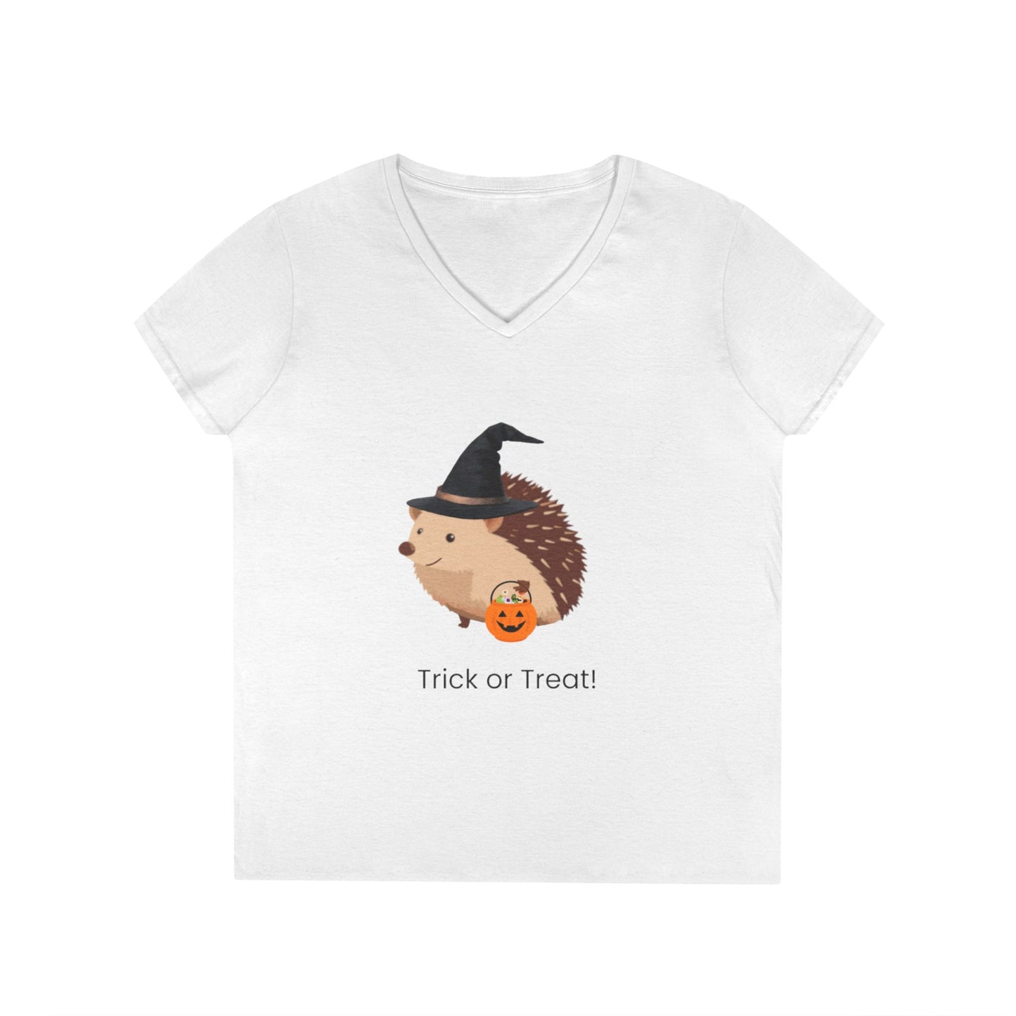 Steve the Hedgehog Halloween V-Neck Tee, Cute Fall Shirt, Trick or Treat Top, Halloween Party Outfit, Gift for Her, Animal Lover's Apparel