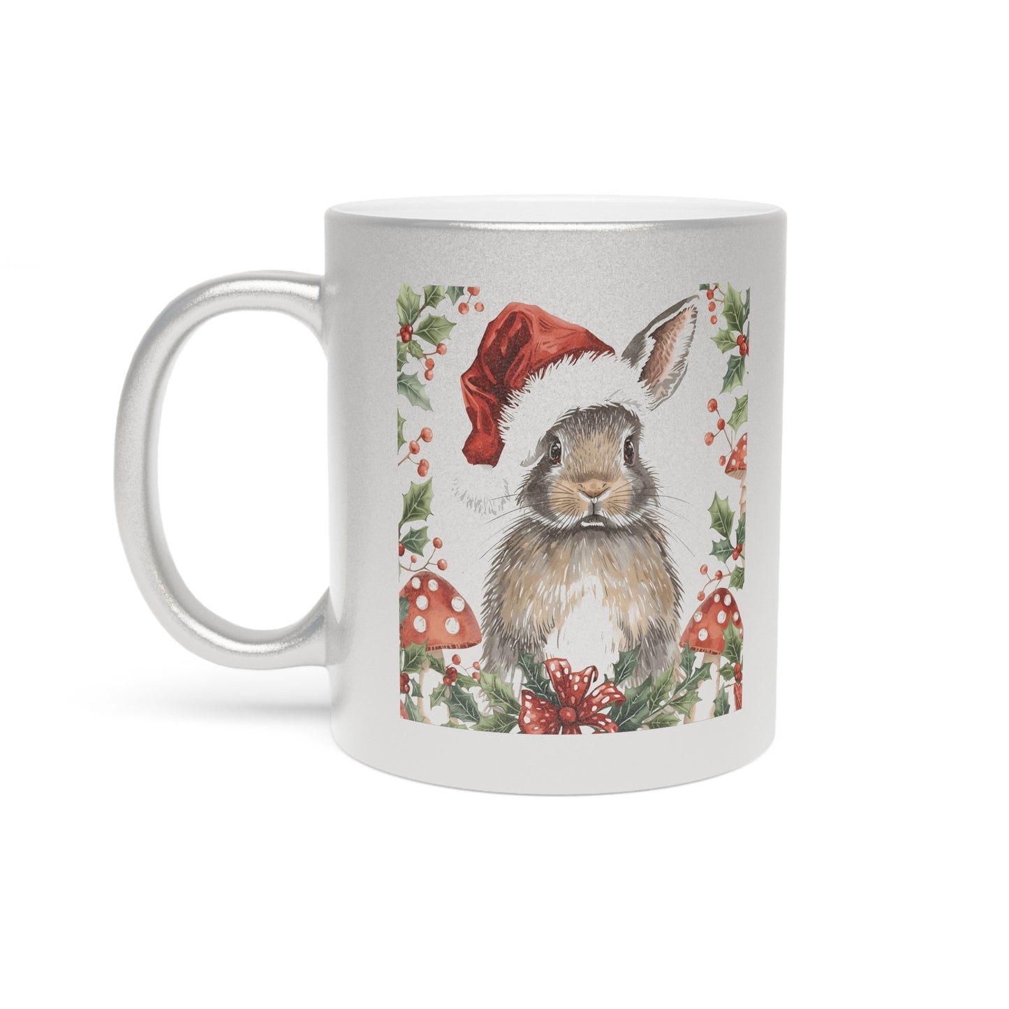 Festive Bunny Metallic Mug | Holiday Gift, Christmas Coffee Cup, Cute Bunny Decor, Seasonal Drinkware, Unique Gift Idea