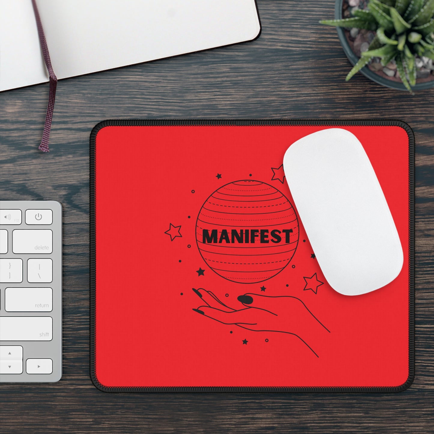 Manifest Gaming Mouse Pad, Red Desk Decor, Gamer Gift, Motivational Office Accessory, Home Office Essentials