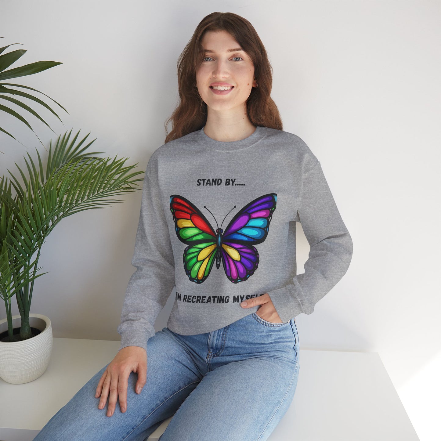 Colorful Butterfly Inspirational Crewneck Sweatshirt, Relaxed Fit, Perfect for Personal Growth Gifts, Self-Discovery, Cozy Apparel