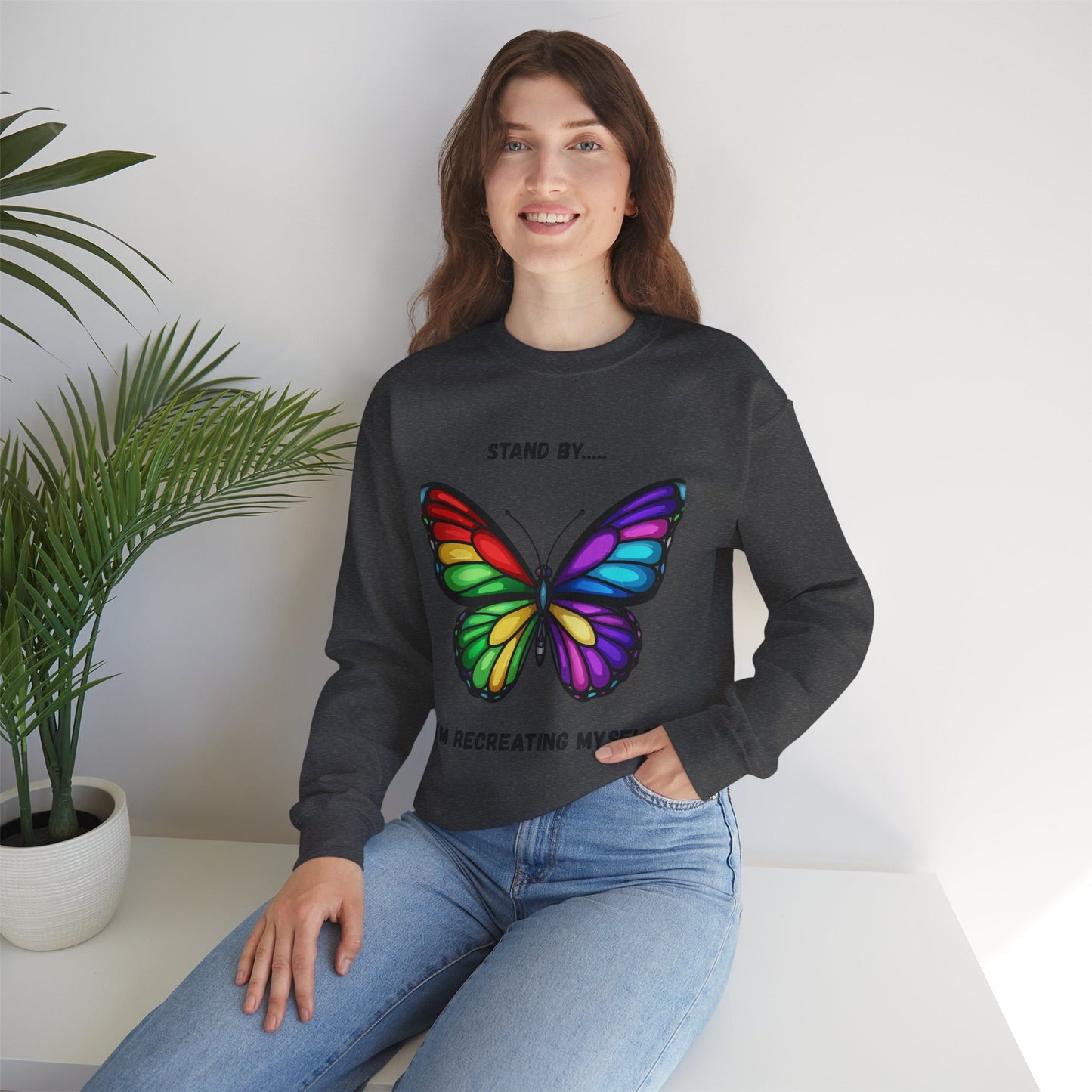 Colorful Butterfly Inspirational Crewneck Sweatshirt, Relaxed Fit, Perfect for Personal Growth Gifts, Self-Discovery, Cozy Apparel