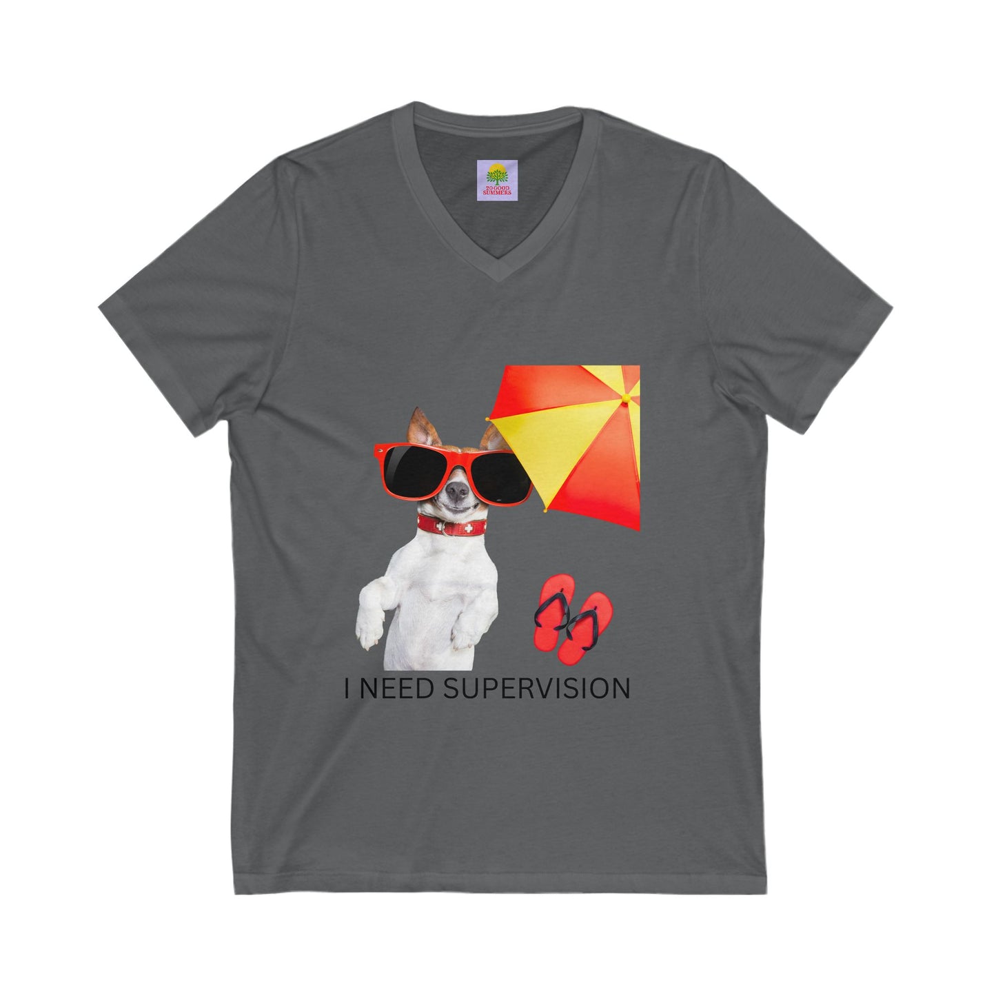 Playful Dog V-Neck Tee, I Need Supervision Shirt, Funny Pet Lover Gift, Summer Beach T-Shirt, Cute Animal Tee