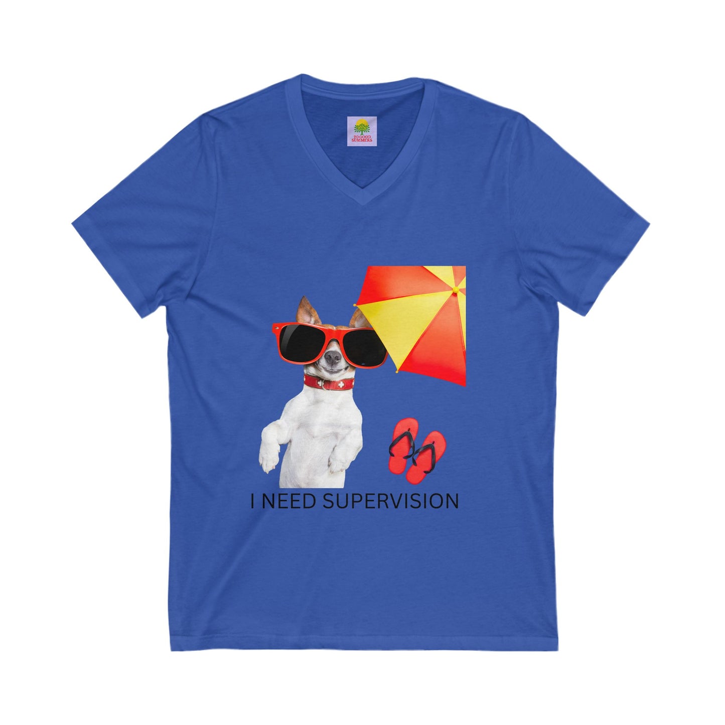 Playful Dog V-Neck Tee, I Need Supervision Shirt, Funny Pet Lover Gift, Summer Beach T-Shirt, Cute Animal Tee