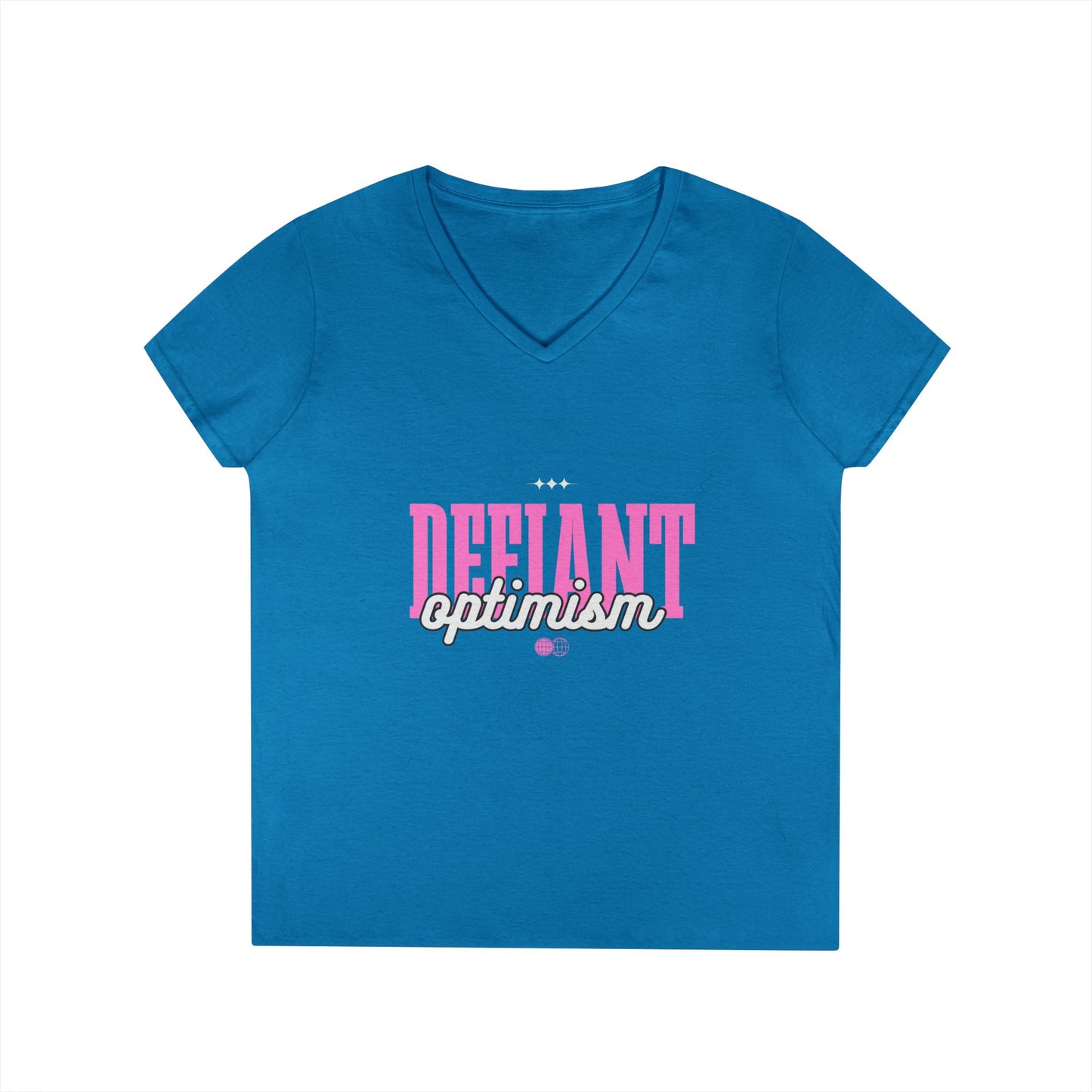 Defiant Optimism V-Neck Womens 100% Cotton Tee