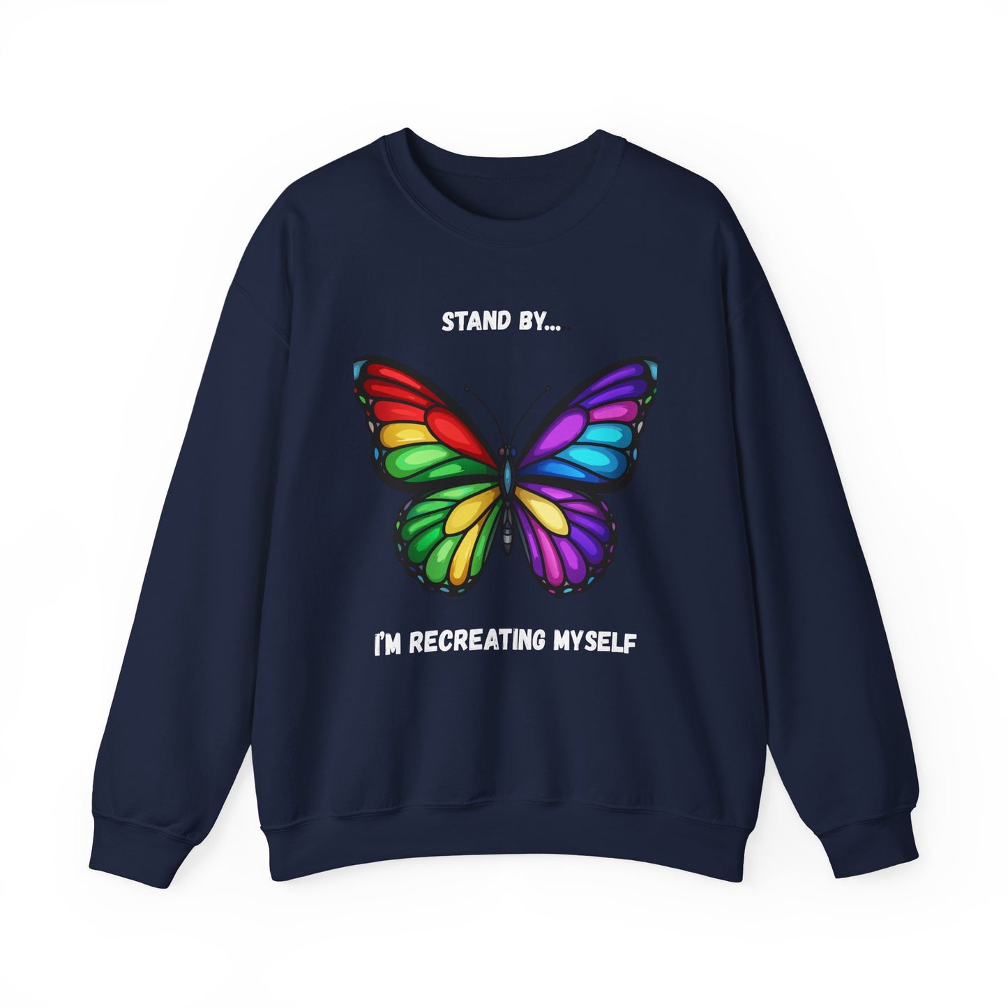 Colorful Butterfly Inspirational Crewneck Sweatshirt, Relaxed Fit, Perfect for Personal Growth Gifts, Self-Discovery, Cozy Apparel