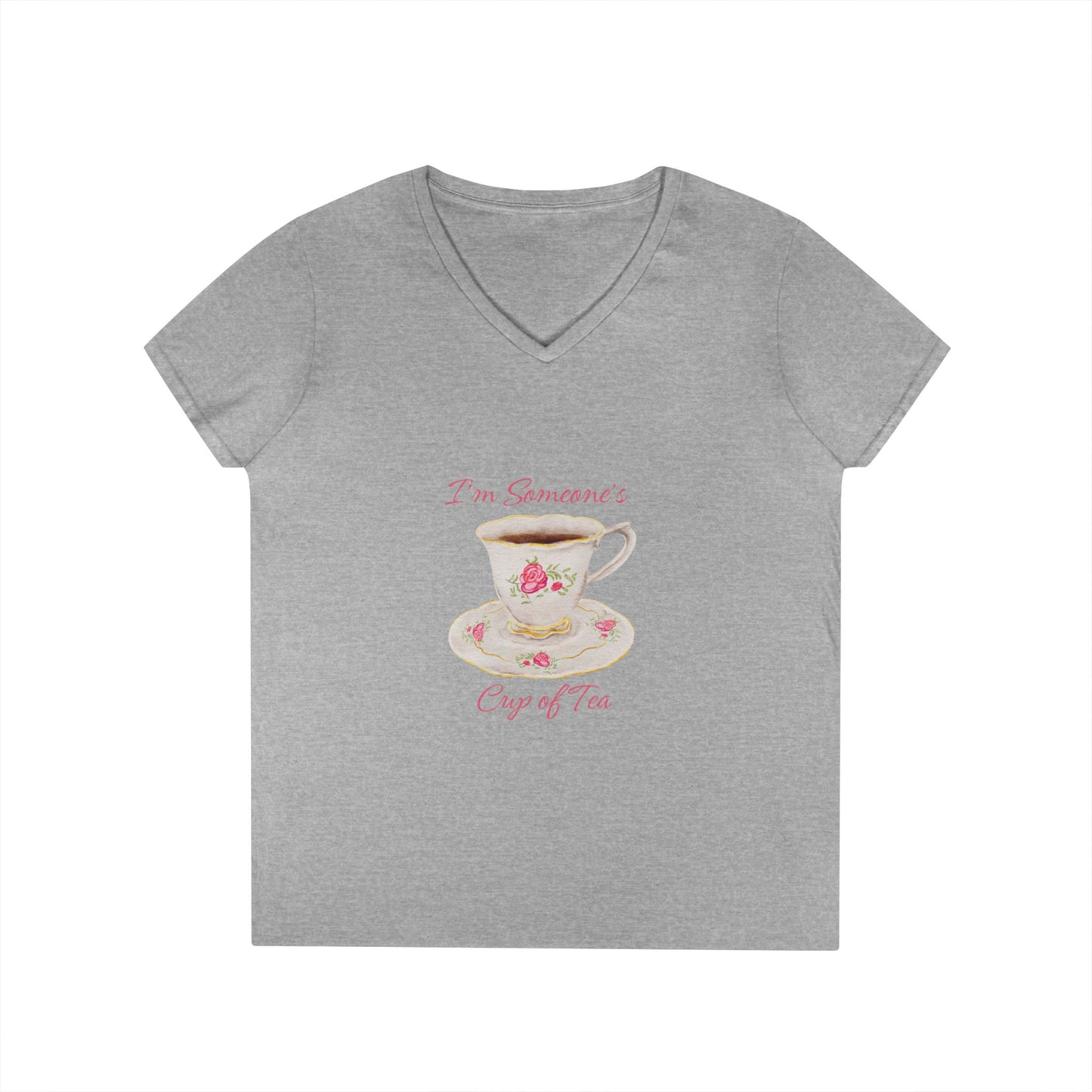 Charming Cup of Tea V-Neck T-Shirt, Girlfriend Gift, Tea Lover Tee, Floral V-Neck, Funny Sarcastic Shirt, Everyday Comfort Top