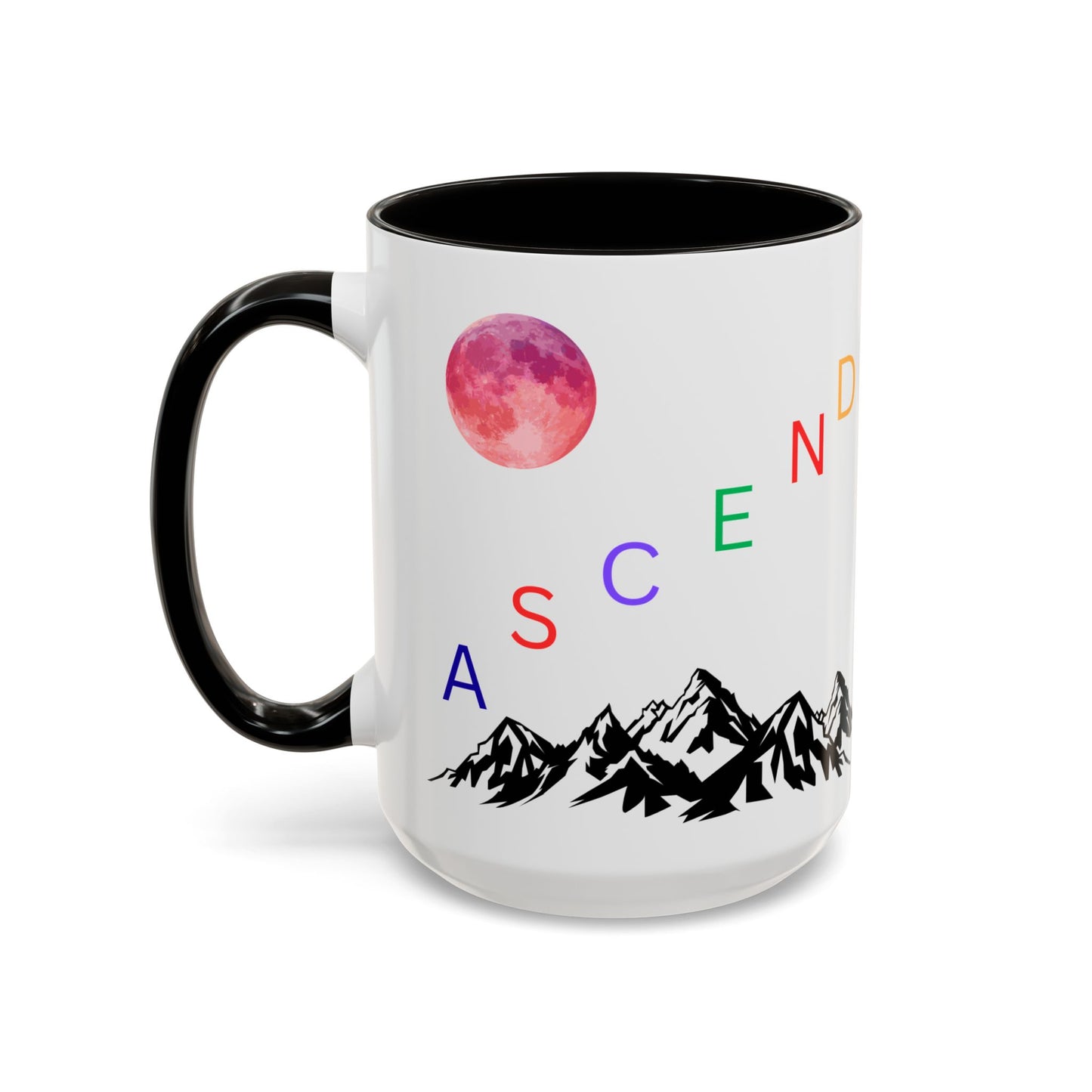 Ascend Mountain Mug — Colorful Rainbow Lettering with Pink Moon (11oz/15oz)
