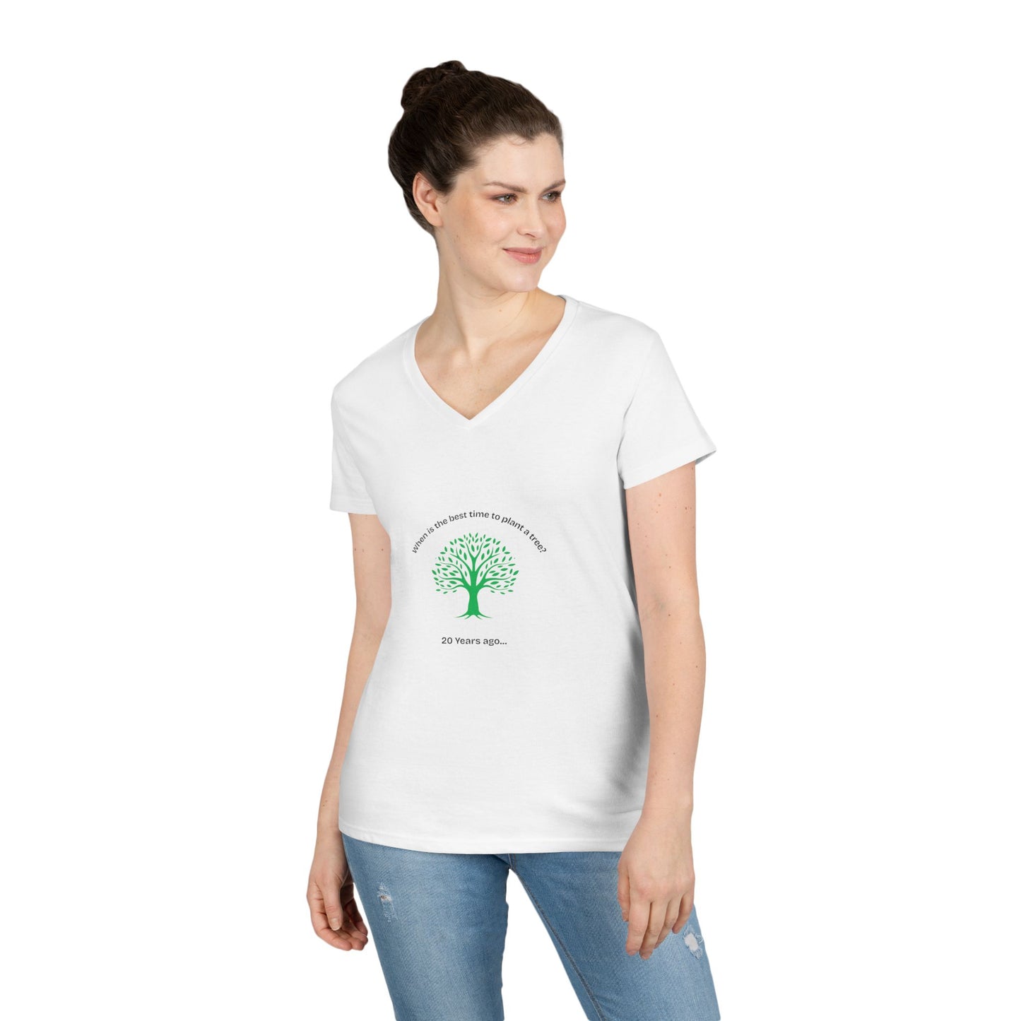 When is the best time to plant a tree Eco-Friendly Inspirational V-Neck T-Shirt, Nature Lover Gift, Earth Day Apparel, Unique T-Shirt, Positive Message Tee