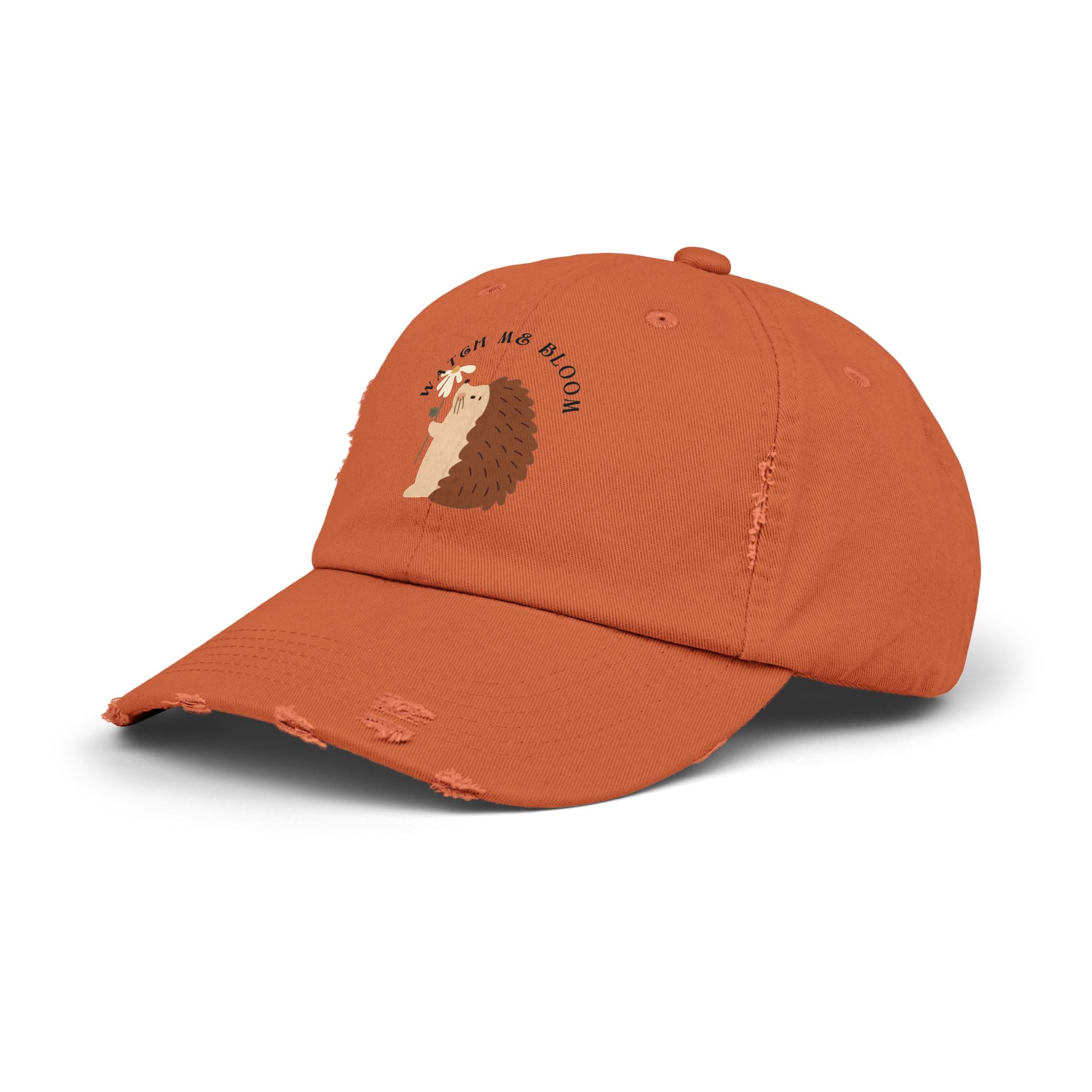 Watch Me Bloom Unisex Distressed Cap - Cute Animal Hat, Hedgehog Lover Gift, Vintage Style Cap, Casual Outdoor Accessory, Fun Birthday Present