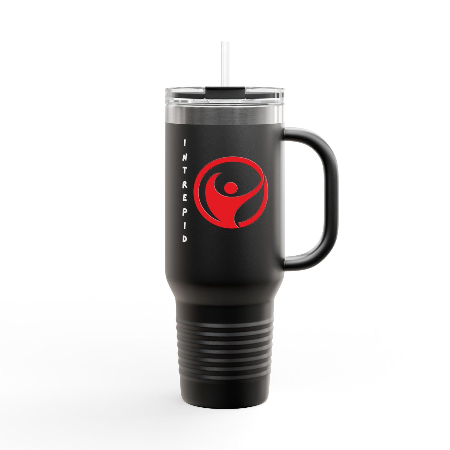 Intrepid 40oz Insulated Travel Mug — White Motivational Logo Tumbler (Keeps Drinks Hot & Cold)