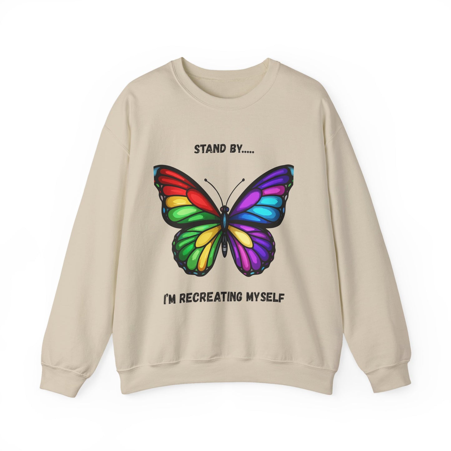 Colorful Butterfly Inspirational Crewneck Sweatshirt, Relaxed Fit, Perfect for Personal Growth Gifts, Self-Discovery, Cozy Apparel