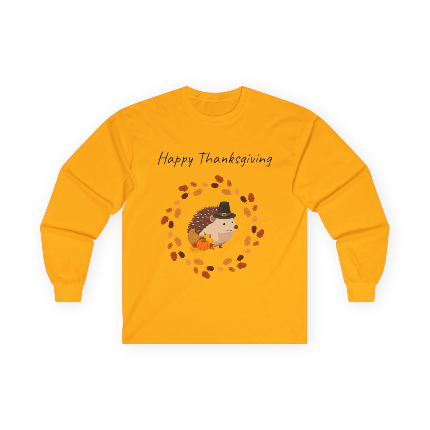 Thanksgiving Hedgehog Long Sleeve Tee, Cute Fall Tee, Thanksgiving Shirt, Unisex Holiday Apparel, Autumn Fashion