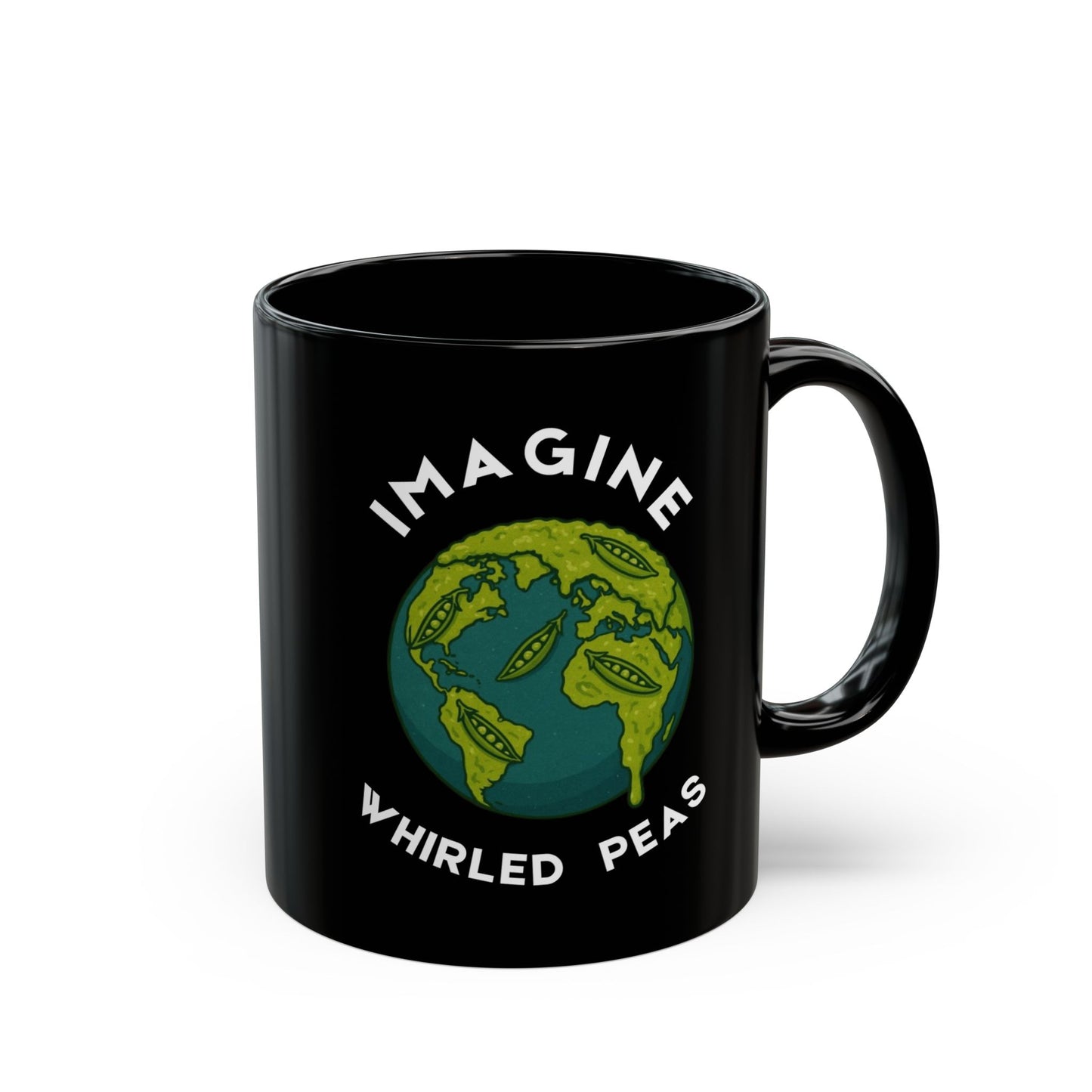 Imagine Whirled Peas Whimsical black Coffee Mug - 11oz & 15oz , Great Gift, Funny Ceramic Mug