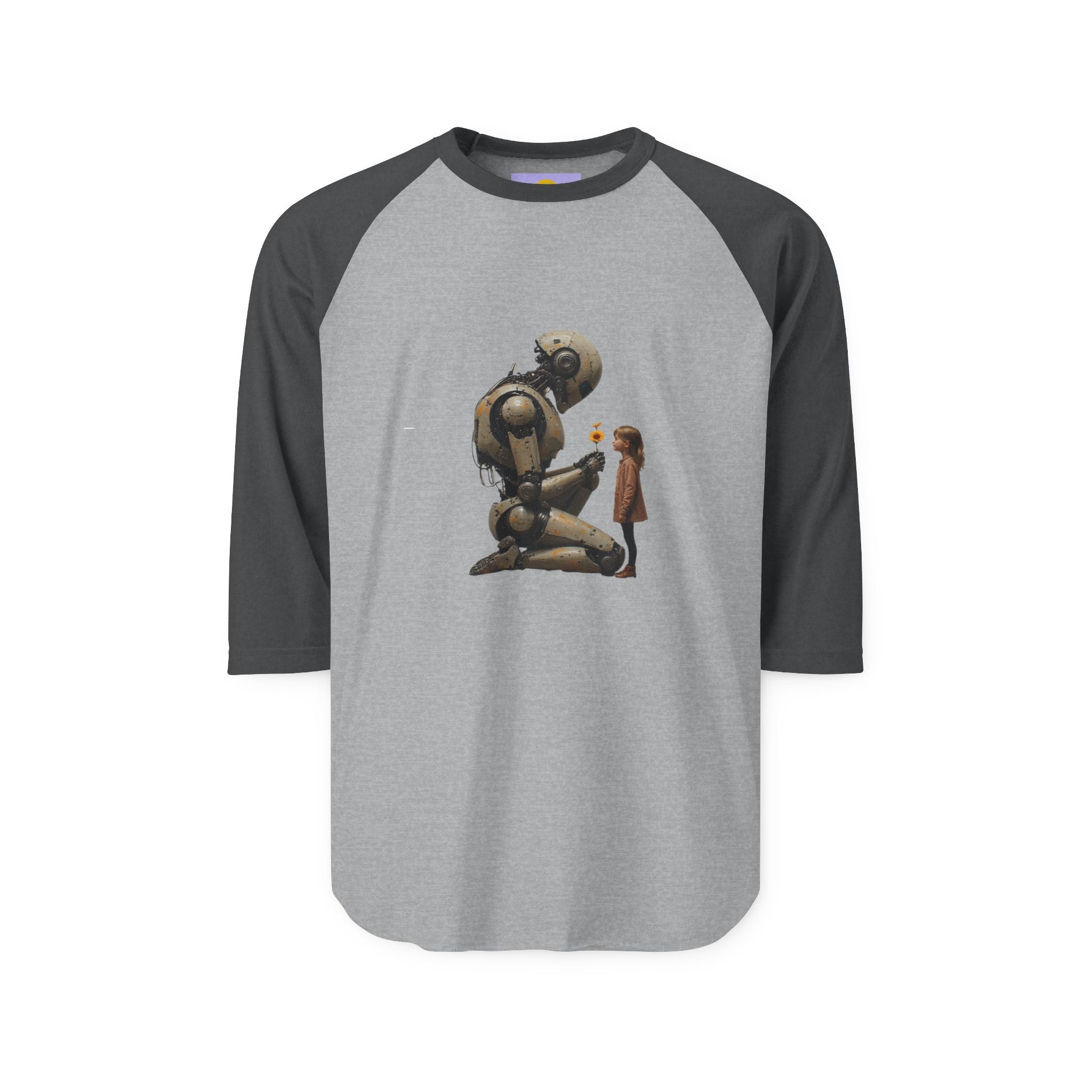Robot and girl Vintage Robot Art Raglan Shirt, Unisex Tee, Gift for Tech Lovers, Casual Wear, Retro Style, Unique Graphic T-Shirt