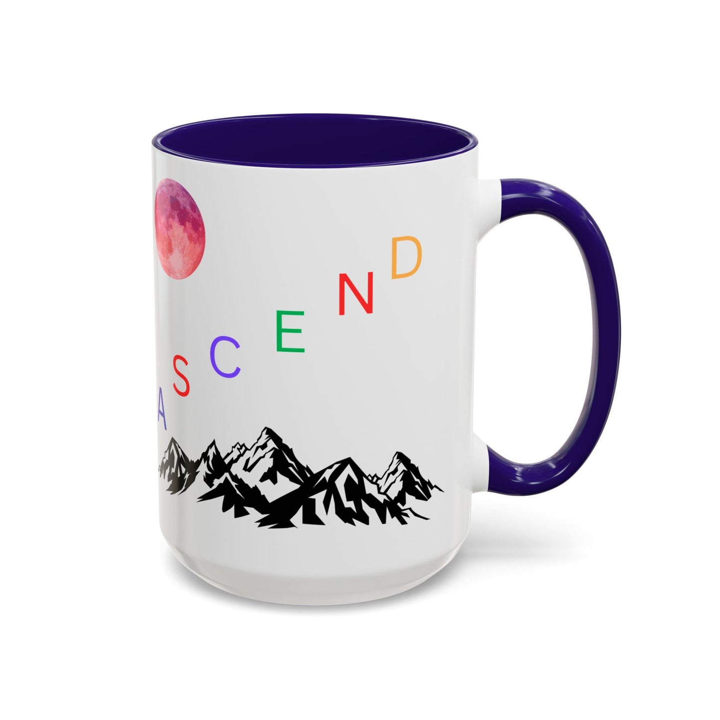 Ascend Mountain Mug — Colorful Rainbow Lettering with Pink Moon (11oz/15oz)
