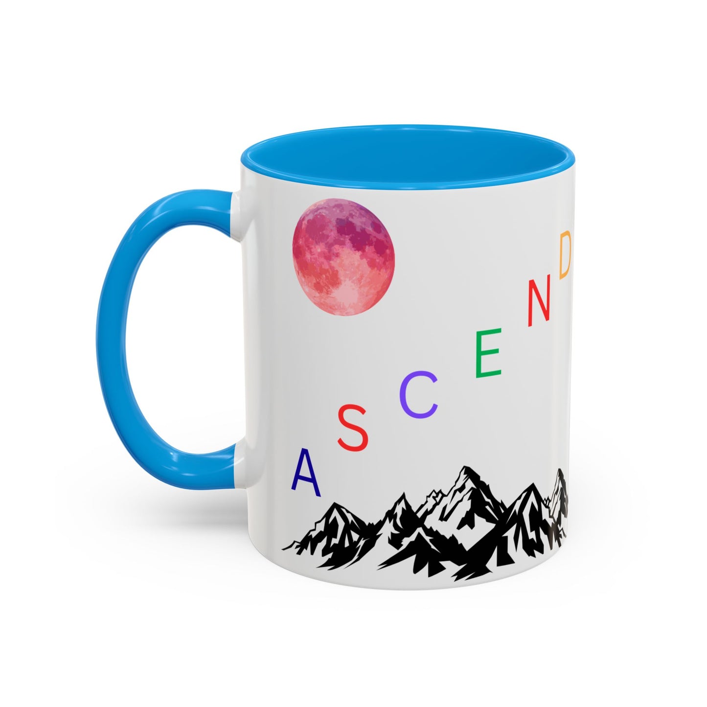 Ascend Mountain Mug — Colorful Rainbow Lettering with Pink Moon (11oz/15oz)