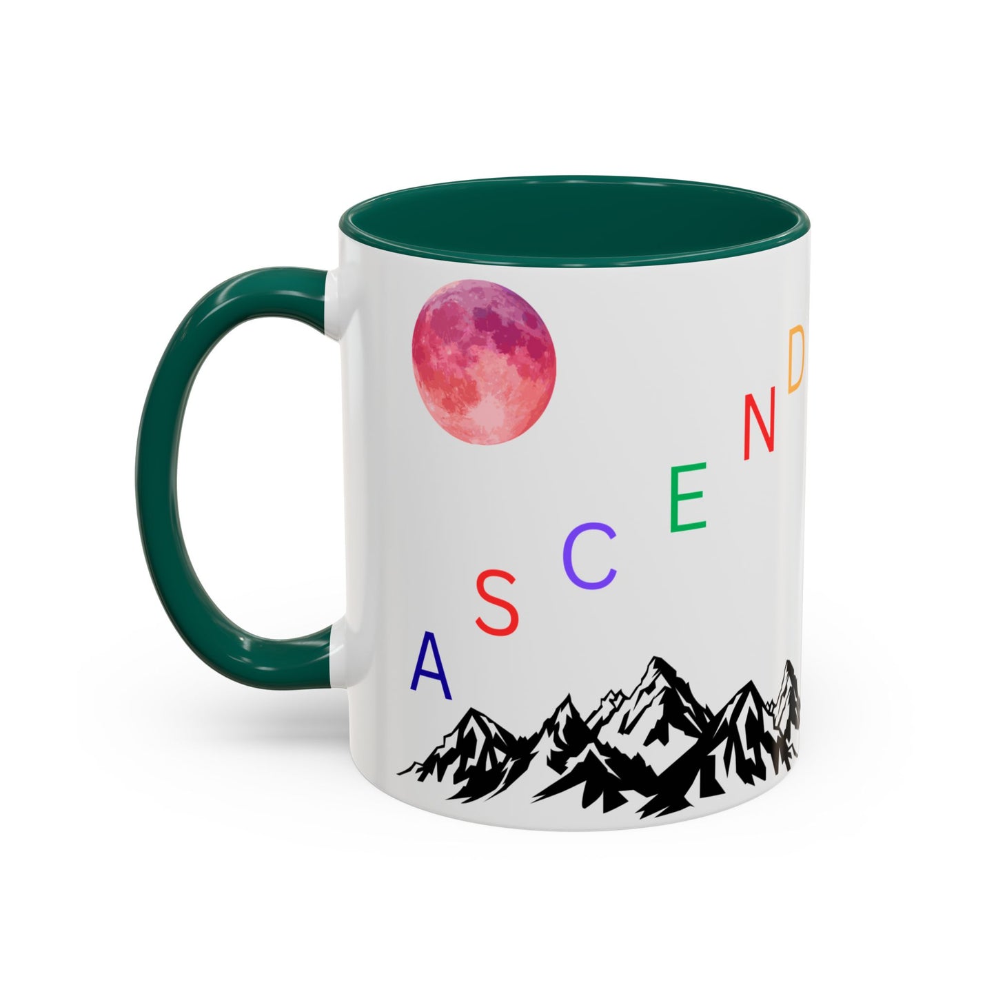 Ascend Mountain Mug — Colorful Rainbow Lettering with Pink Moon (11oz/15oz)