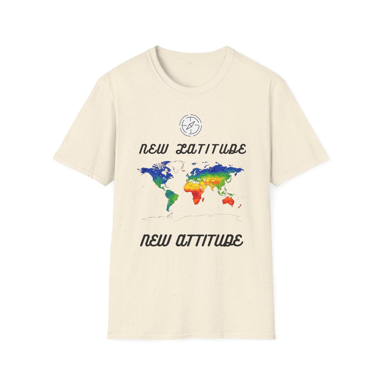 New Latitude New Attitude Map T-Shirt, Colorful World Map Travel Tee, 100%Cotton