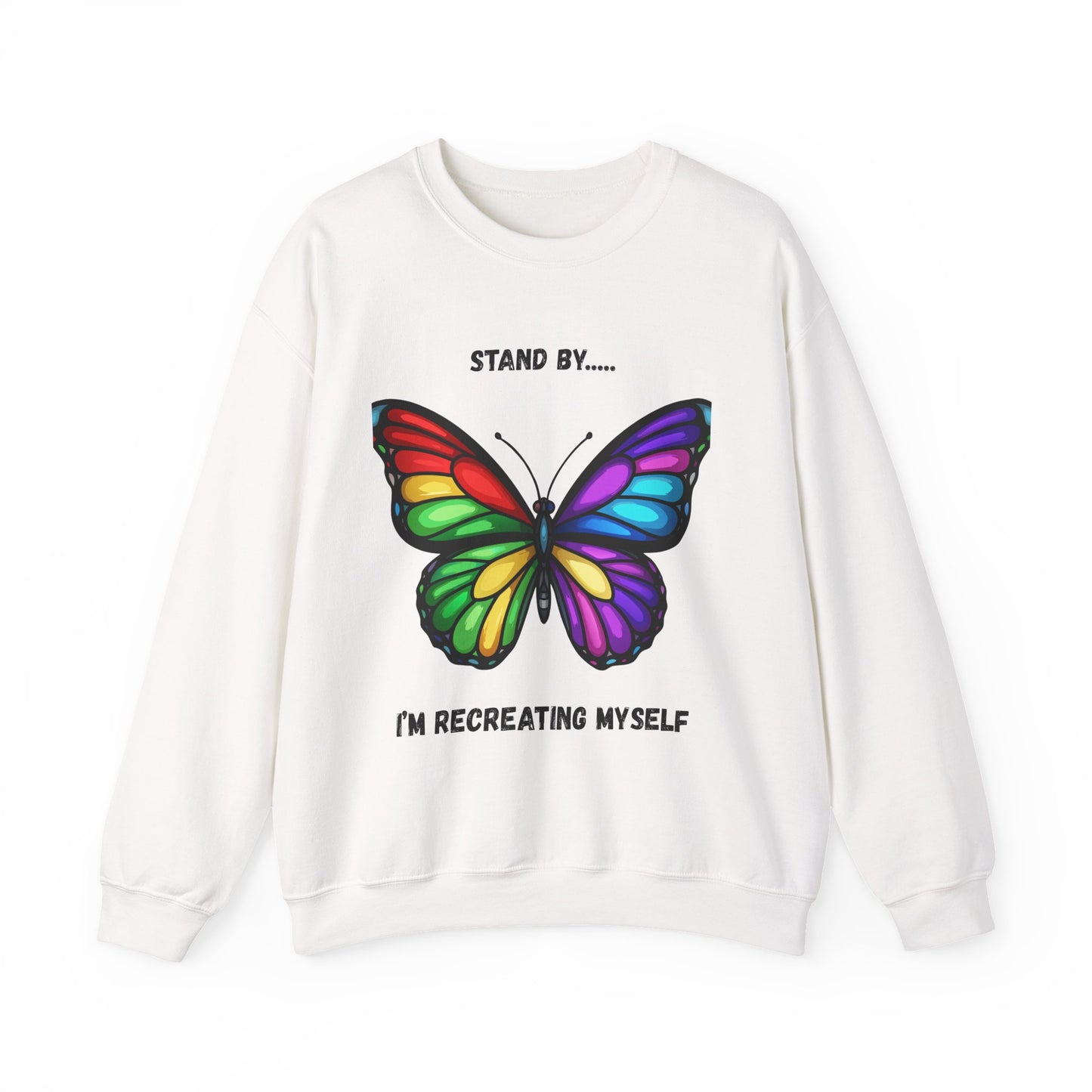 Colorful Butterfly Inspirational Crewneck Sweatshirt, Relaxed Fit, Perfect for Personal Growth Gifts, Self-Discovery, Cozy Apparel