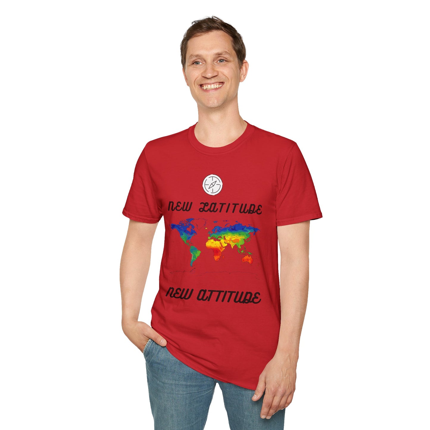 New Latitude New Attitude Map T-Shirt, Colorful World Map Travel Tee, 100%Cotton