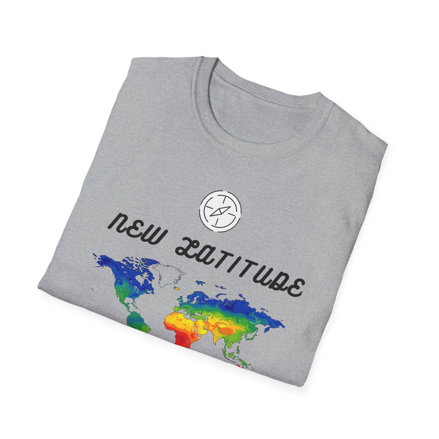 New Latitude New Attitude Map T-Shirt, Colorful World Map Travel Tee, 100%Cotton
