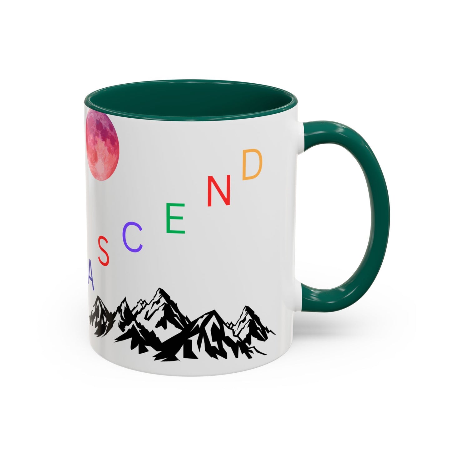 Ascend Mountain Mug — Colorful Rainbow Lettering with Pink Moon (11oz/15oz)