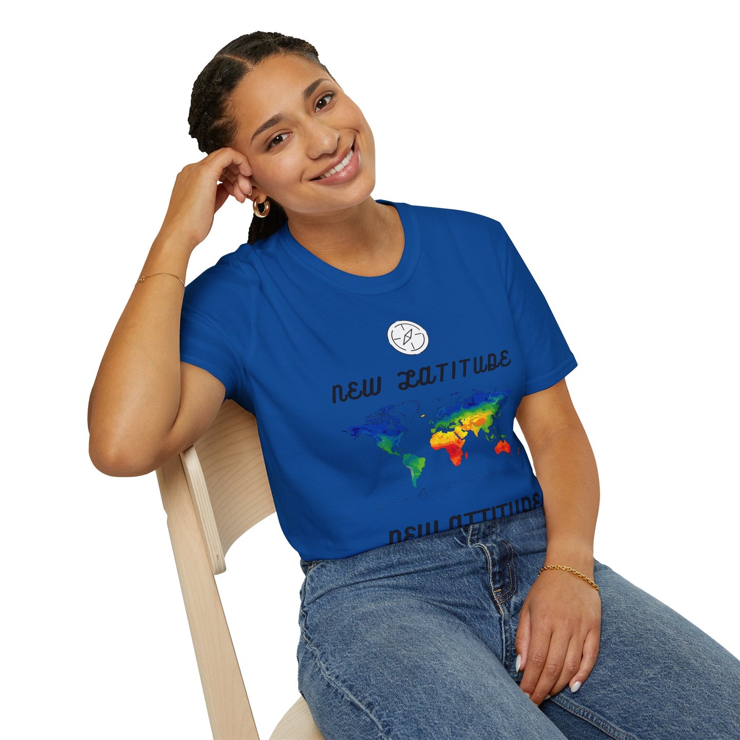 New Latitude New Attitude Map T-Shirt, Colorful World Map Travel Tee, 100%Cotton