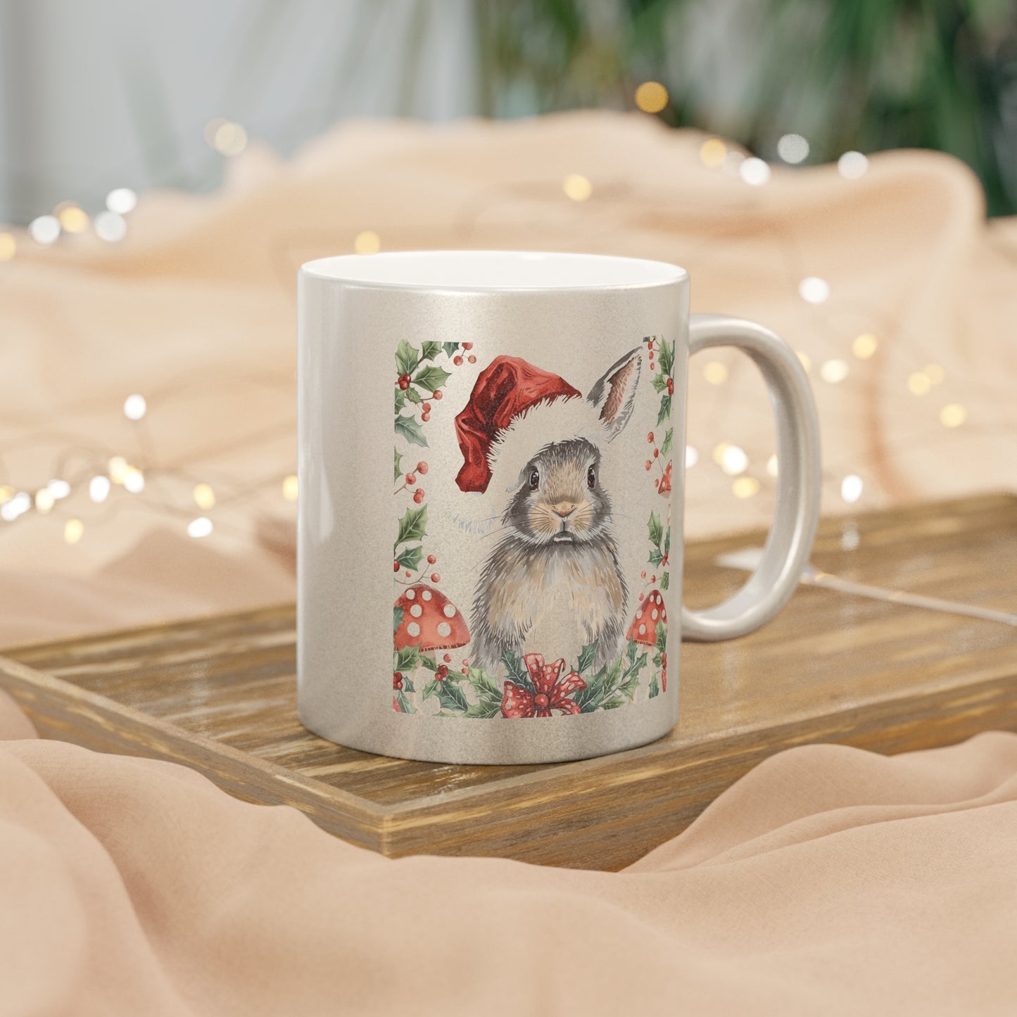Festive Bunny Metallic Mug | Holiday Gift, Christmas Coffee Cup, Cute Bunny Decor, Seasonal Drinkware, Unique Gift Idea