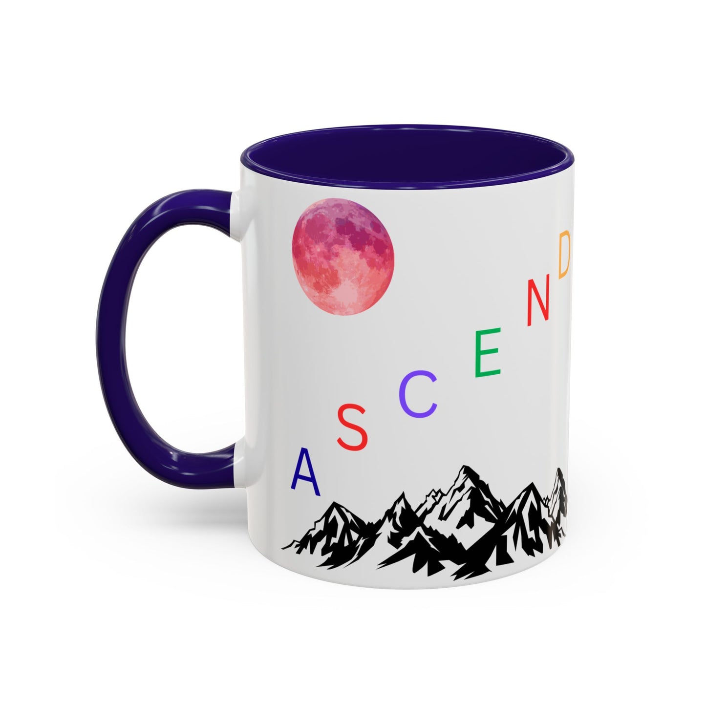 Ascend Mountain Mug — Colorful Rainbow Lettering with Pink Moon (11oz/15oz)