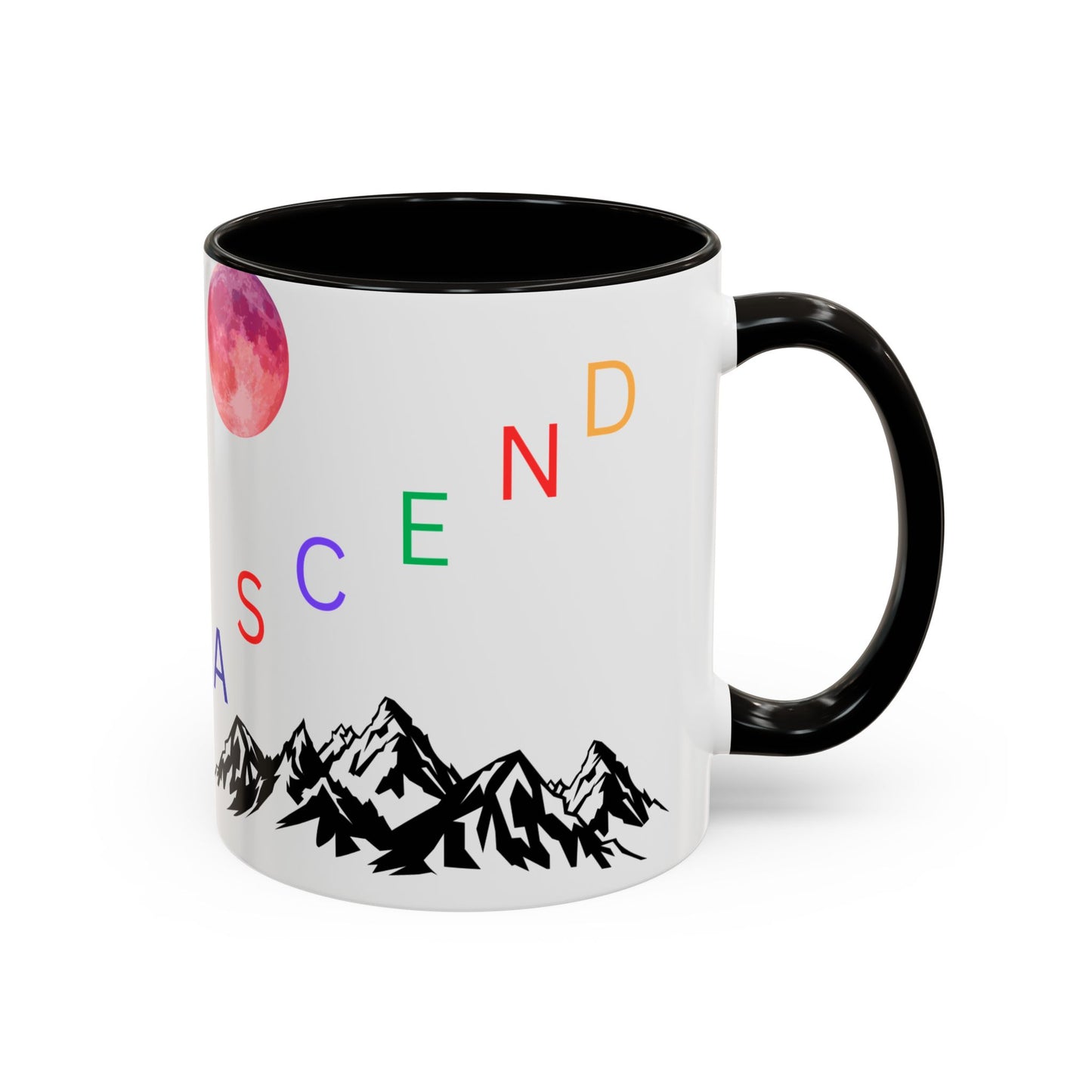 Ascend Mountain Mug — Colorful Rainbow Lettering with Pink Moon (11oz/15oz)