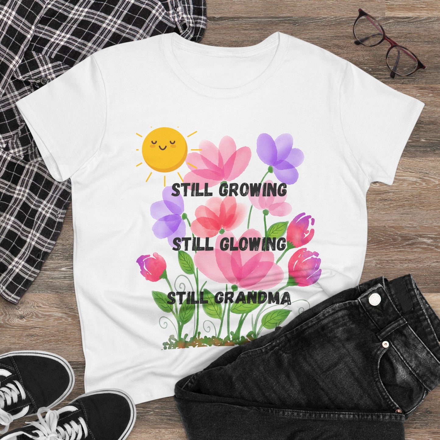 Floral Women's T-Shirt - Still Growing, Still Glowing, Grandma Gift, Mother's Day Tee, Spring Celebration Shirt, Gardening Top, Family [...]