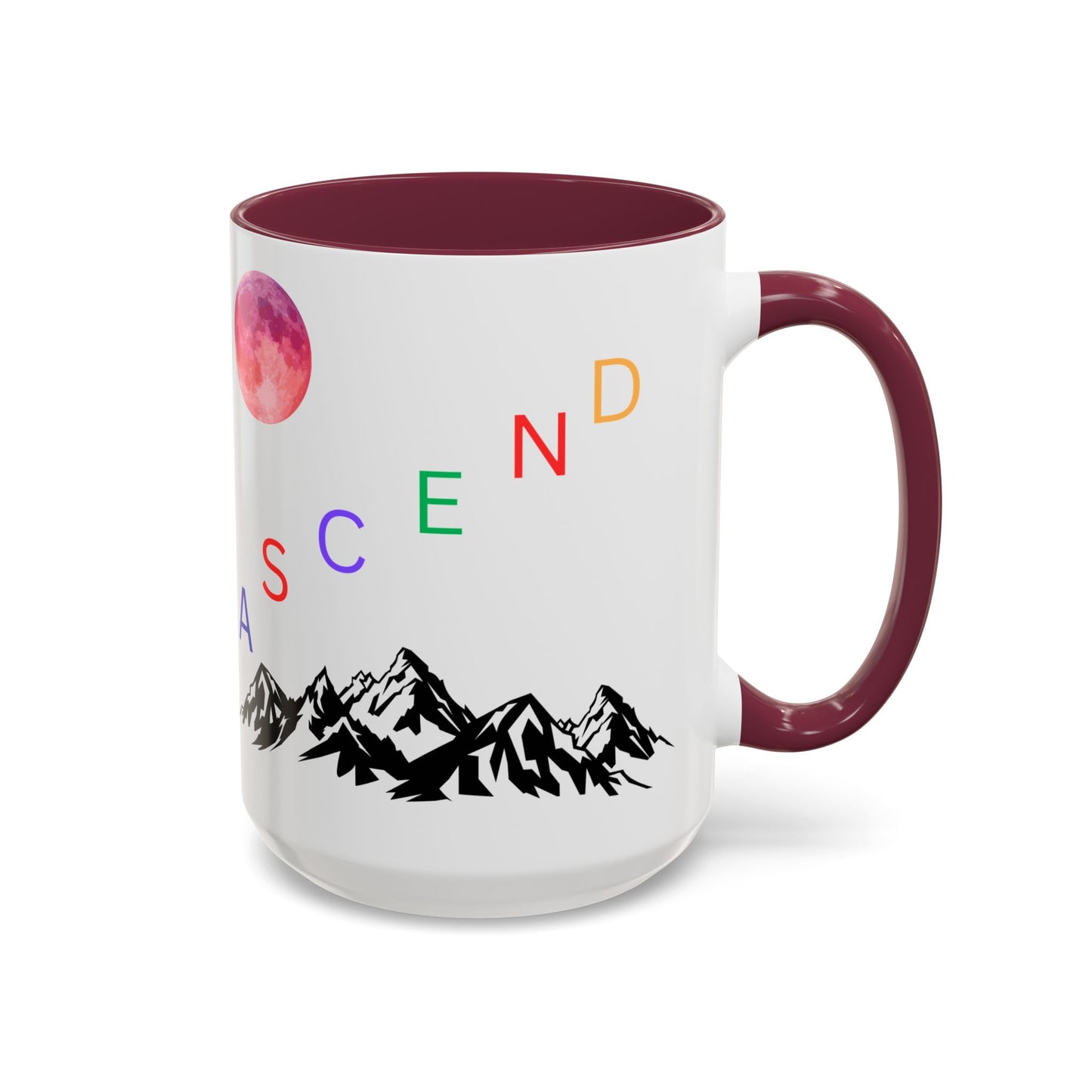 Ascend Mountain Mug — Colorful Rainbow Lettering with Pink Moon (11oz/15oz)